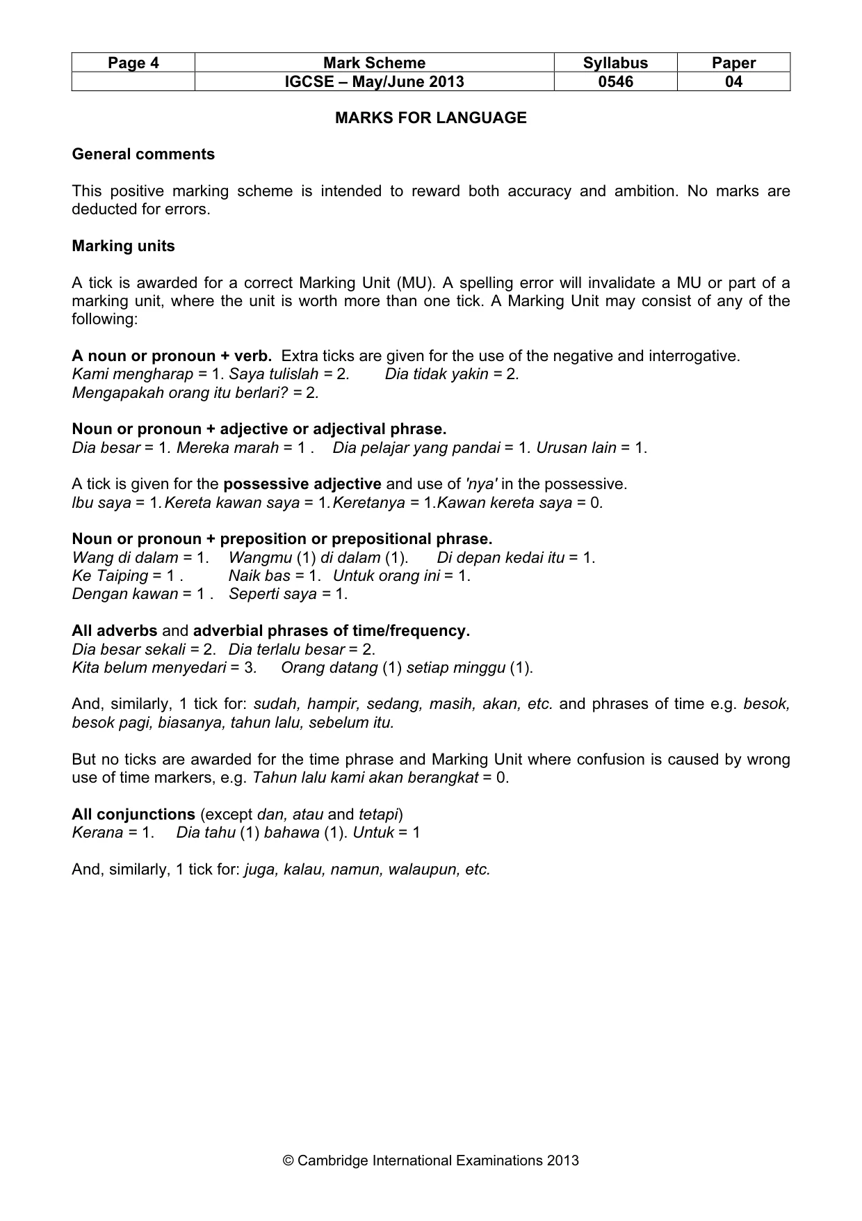 Mark scheme, page 4 of 9