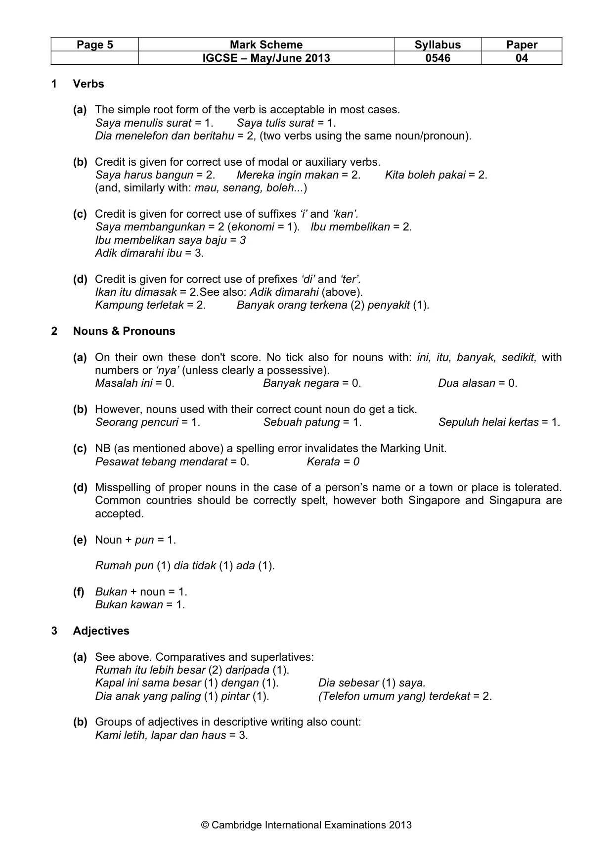 Mark scheme, page 5 of 9