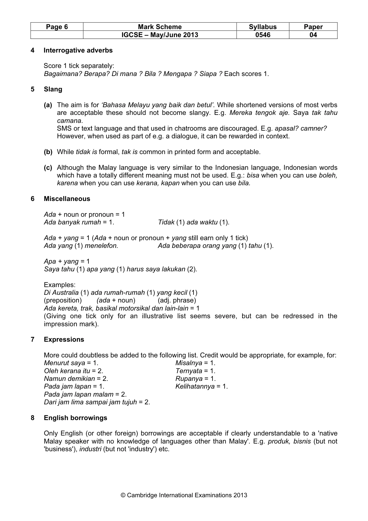 Mark scheme, page 6 of 9