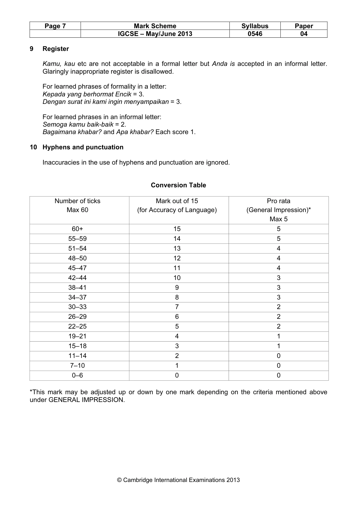 Mark scheme, page 7 of 9