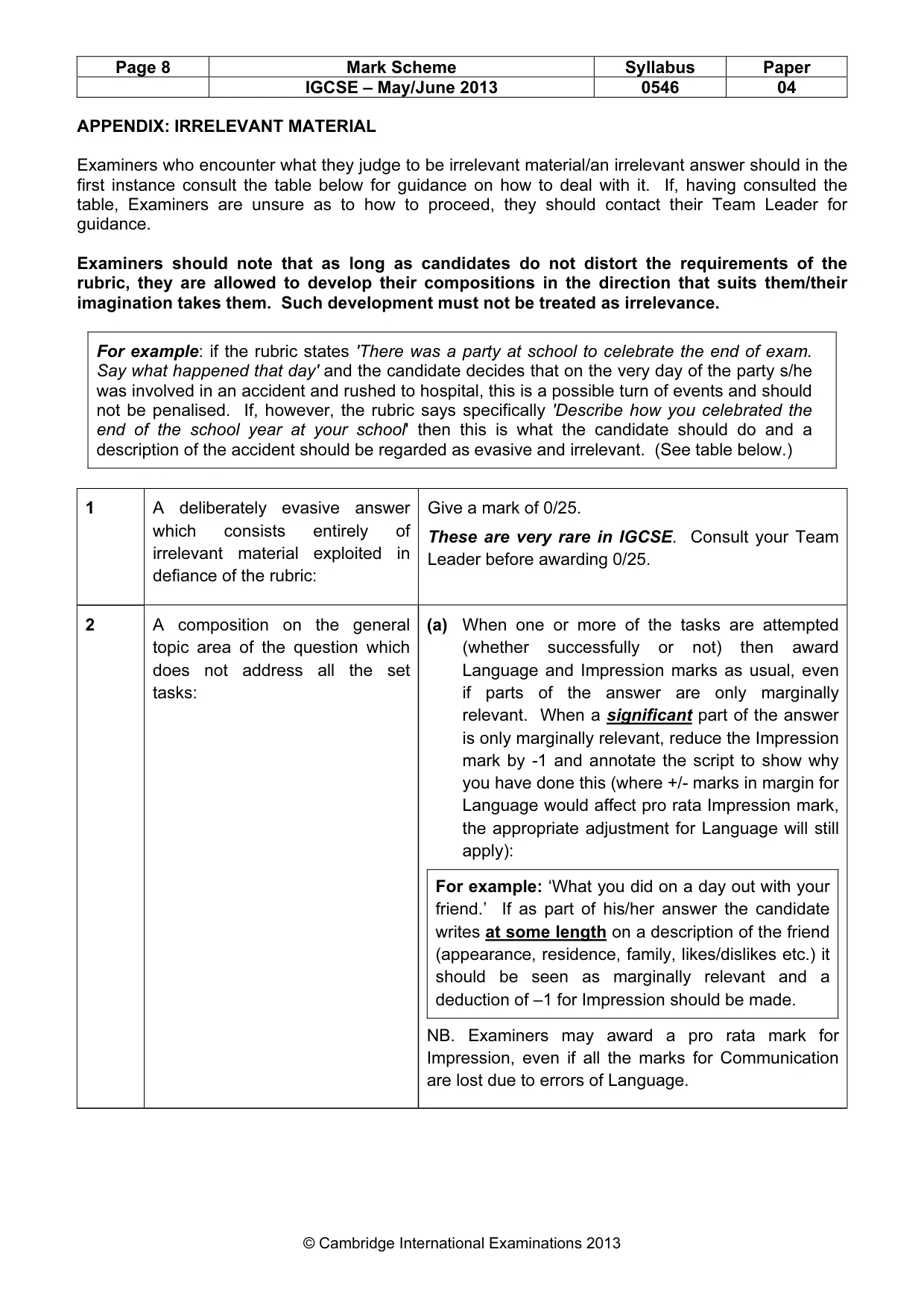 Mark scheme, page 8 of 9
