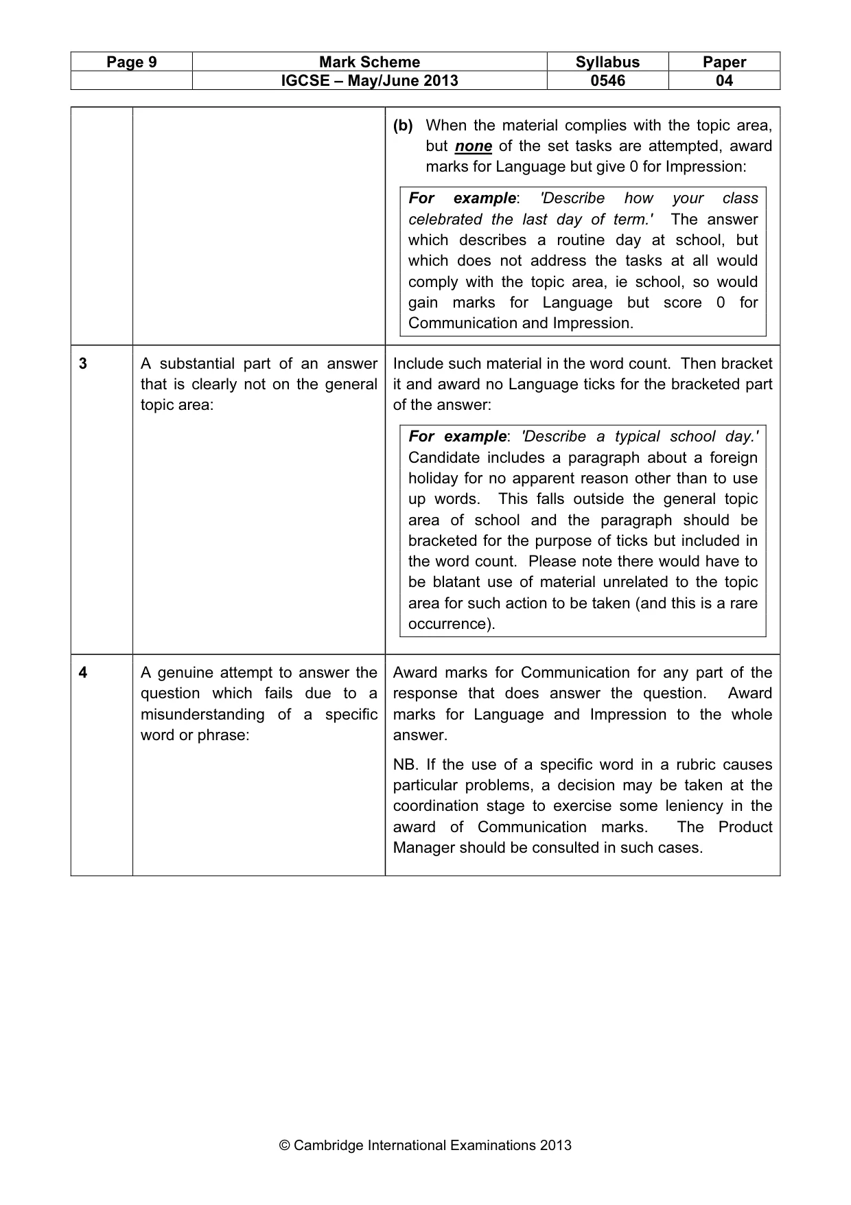 Mark scheme, page 9 of 9