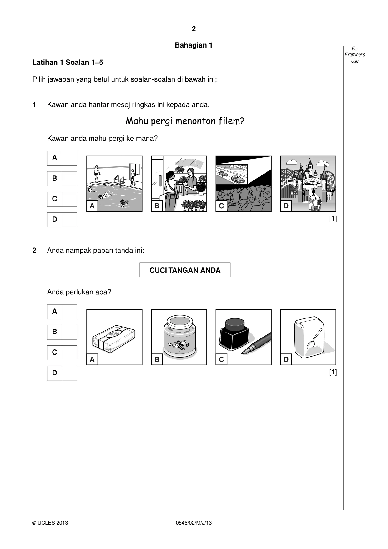Cambridge IGCSE Malay - Foreign Language 0546 2013 May/June Paper 2 · Variant 1 question paper, page 2 of 20