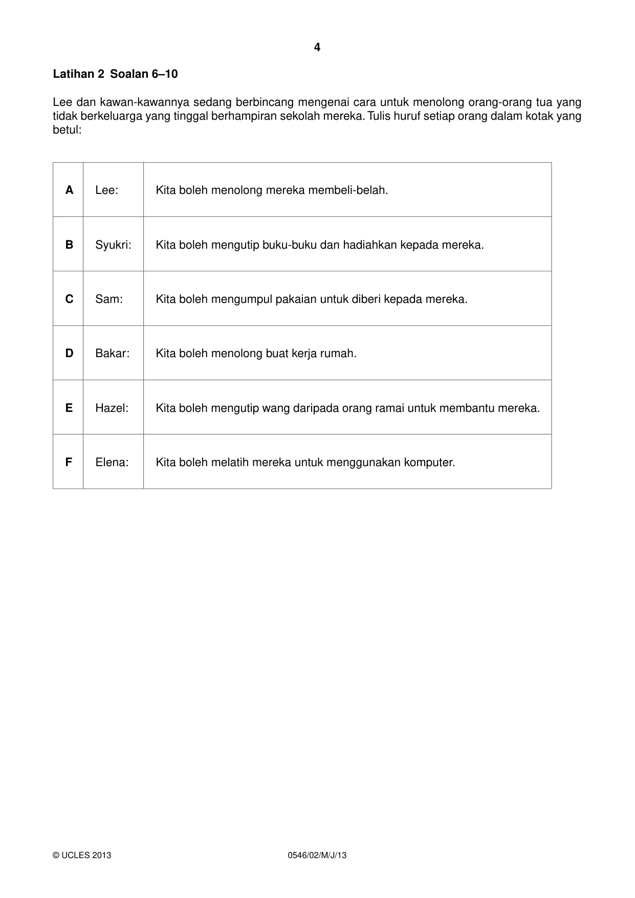 Cambridge IGCSE Malay - Foreign Language 0546 2013 May/June Paper 2 · Variant 1 question paper, page 4 of 20