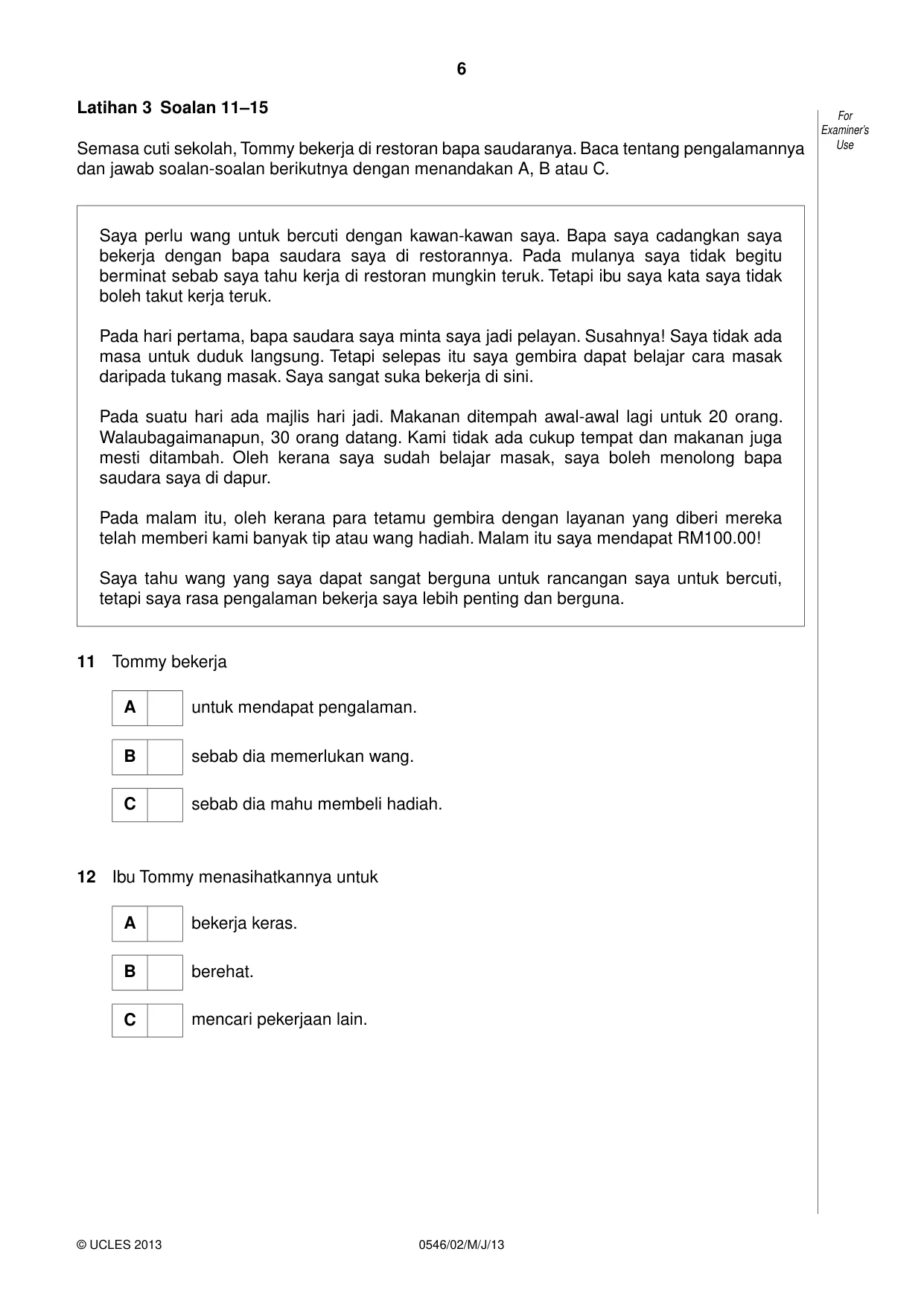 Cambridge IGCSE Malay - Foreign Language 0546 2013 May/June Paper 2 · Variant 1 question paper, page 6 of 20