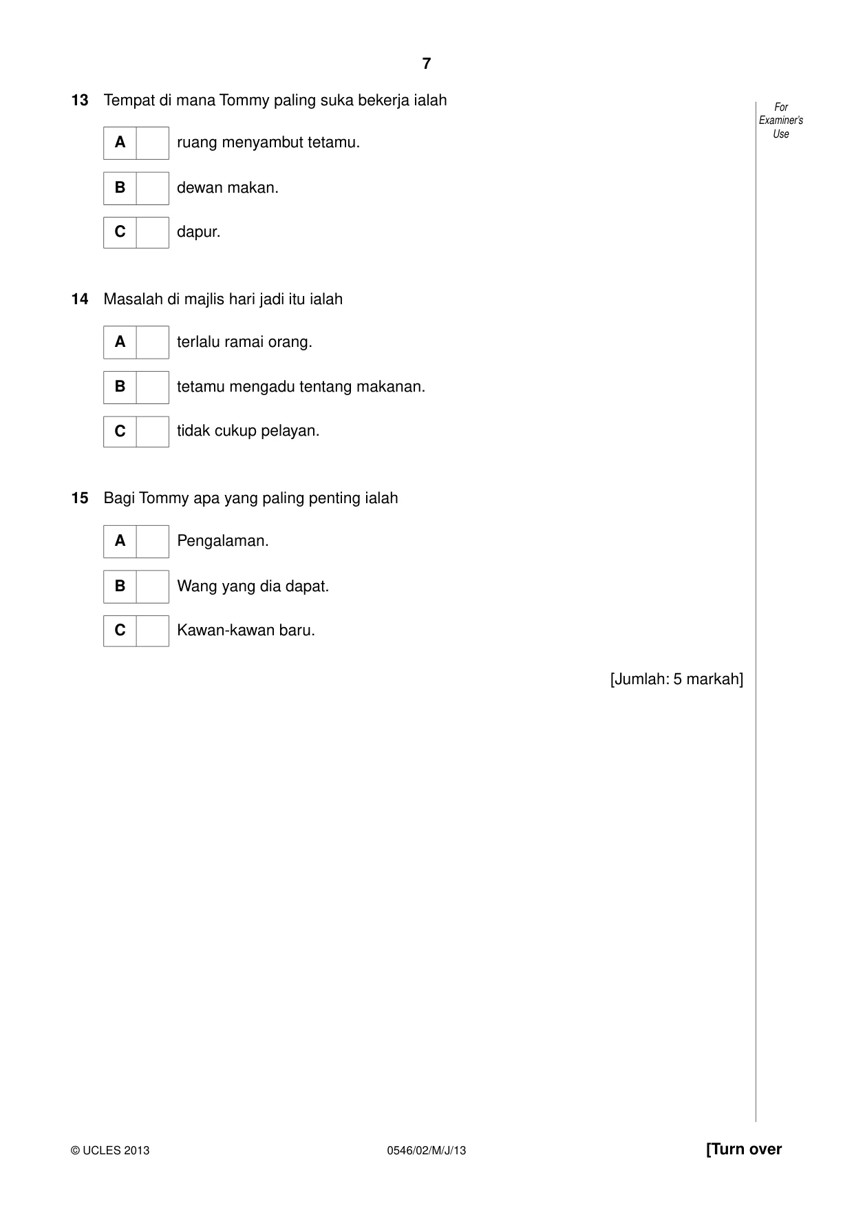 Cambridge IGCSE Malay - Foreign Language 0546 2013 May/June Paper 2 · Variant 1 question paper, page 7 of 20