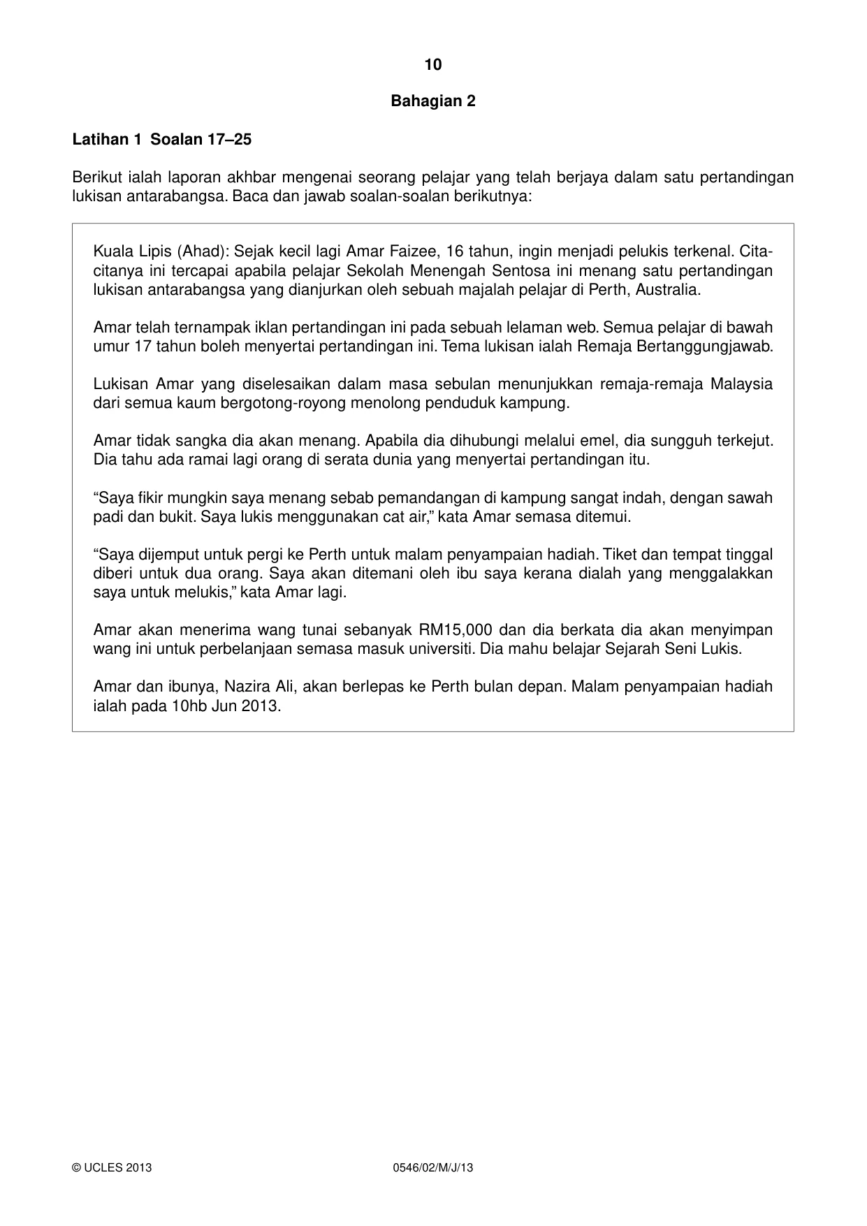 Cambridge IGCSE Malay - Foreign Language 0546 2013 May/June Paper 2 · Variant 1 question paper, page 10 of 20