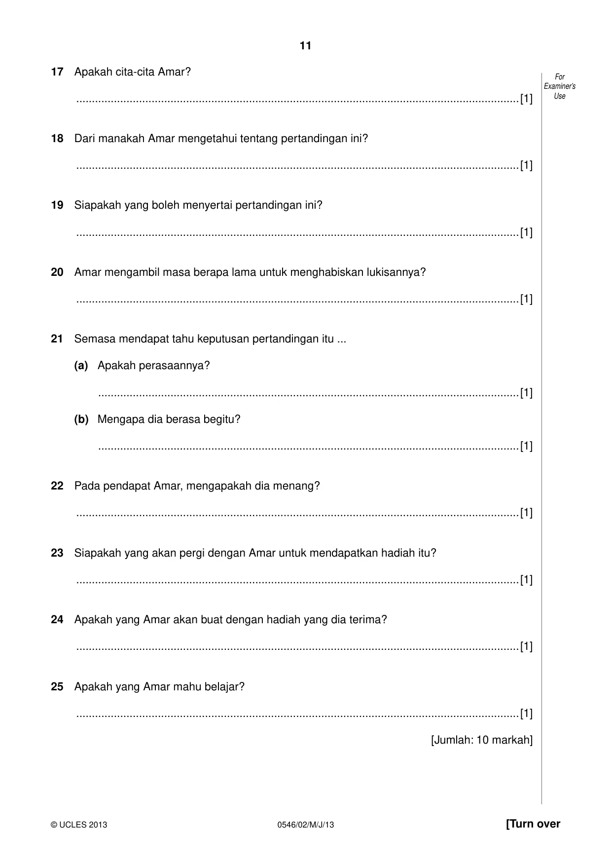 Cambridge IGCSE Malay - Foreign Language 0546 2013 May/June Paper 2 · Variant 1 question paper, page 11 of 20