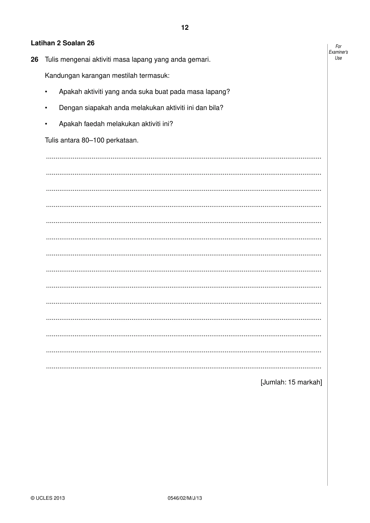 Cambridge IGCSE Malay - Foreign Language 0546 2013 May/June Paper 2 · Variant 1 question paper, page 12 of 20