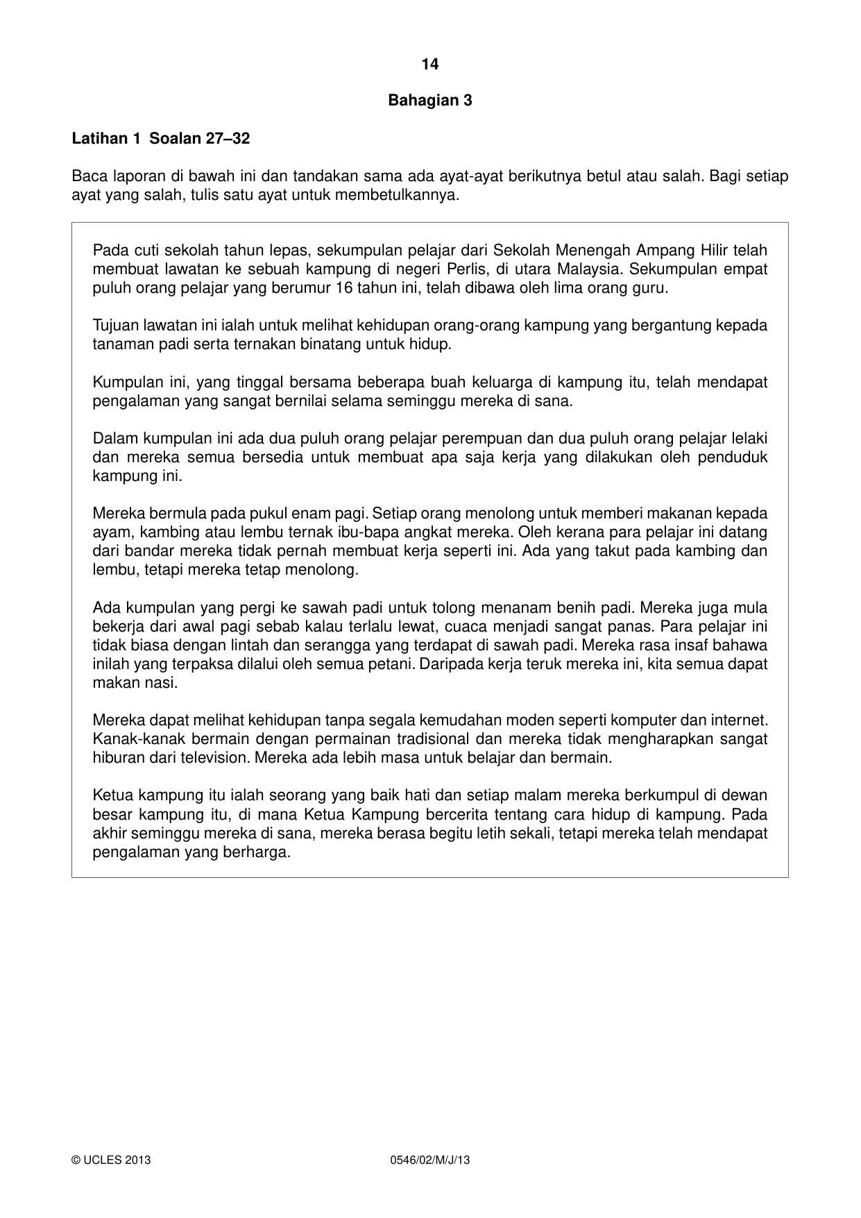 Cambridge IGCSE Malay - Foreign Language 0546 2013 May/June Paper 2 · Variant 1 question paper, page 14 of 20