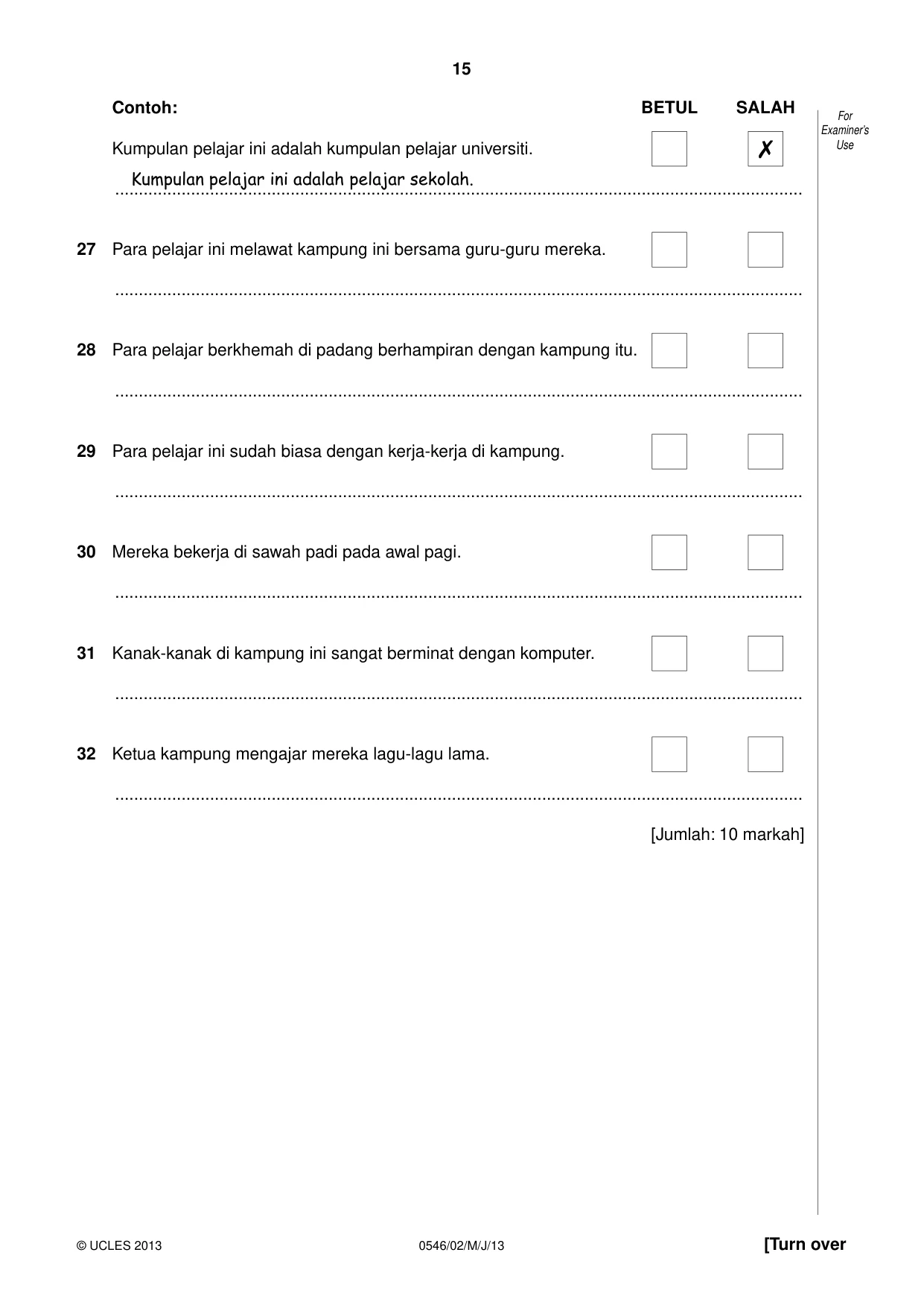 Cambridge IGCSE Malay - Foreign Language 0546 2013 May/June Paper 2 · Variant 1 question paper, page 15 of 20