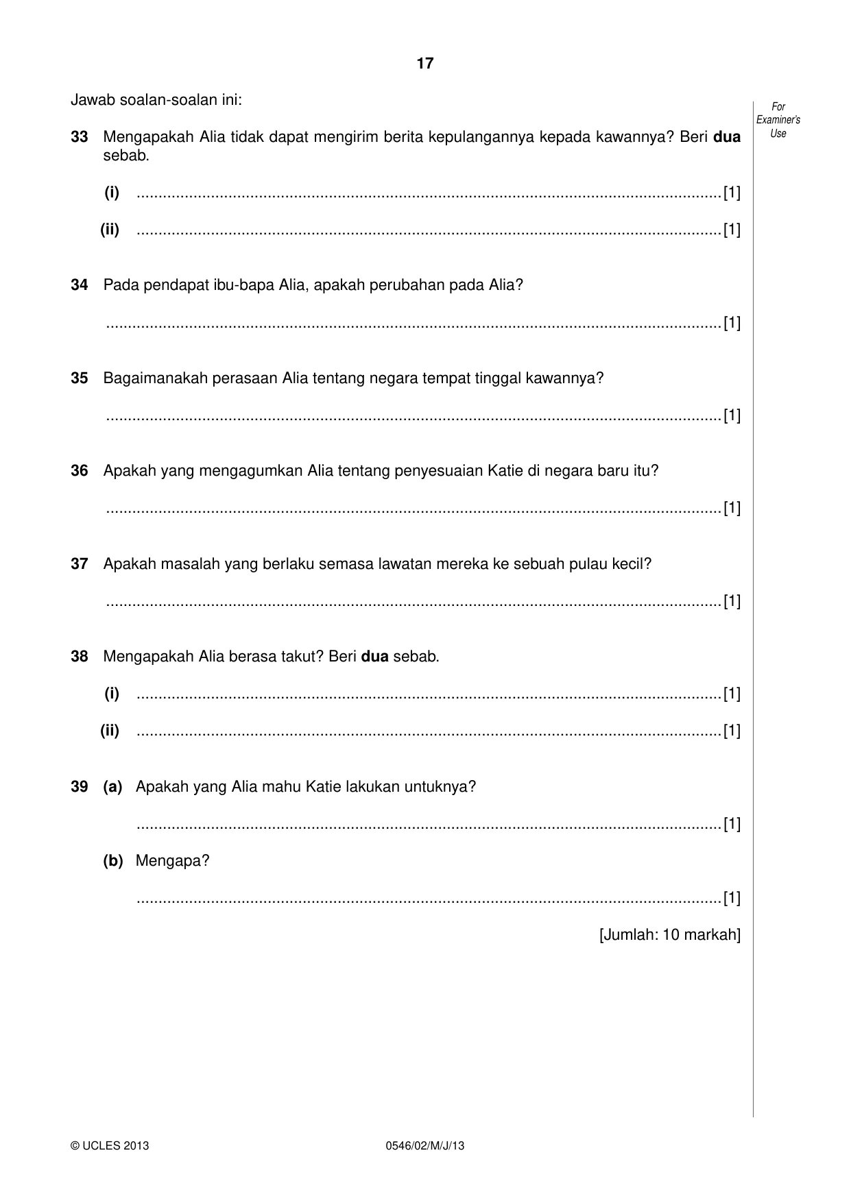 Cambridge IGCSE Malay - Foreign Language 0546 2013 May/June Paper 2 · Variant 1 question paper, page 17 of 20