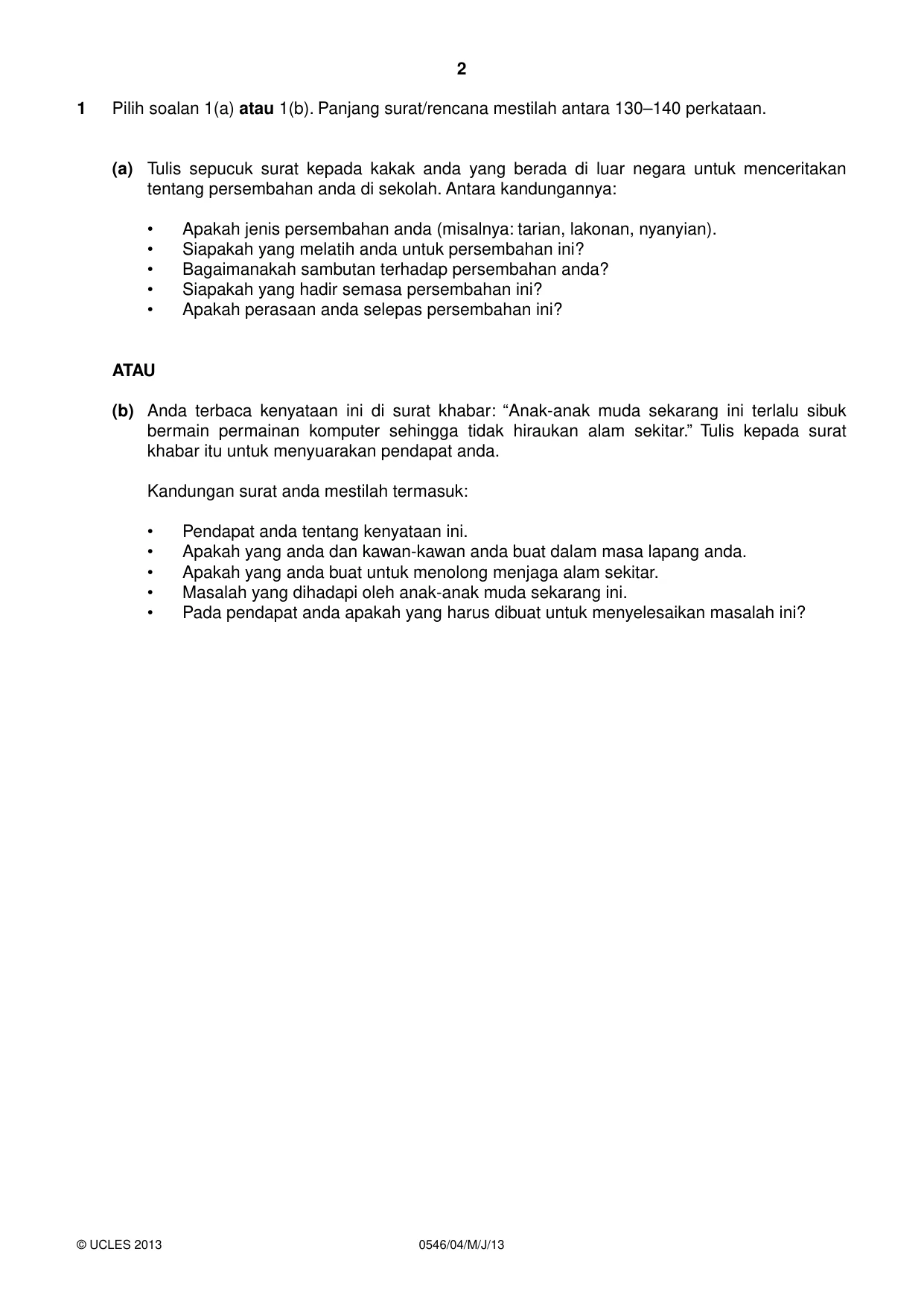 Cambridge IGCSE Malay - Foreign Language 0546 2013 May/June Paper 4 · Variant 1 question paper, page 2 of 4