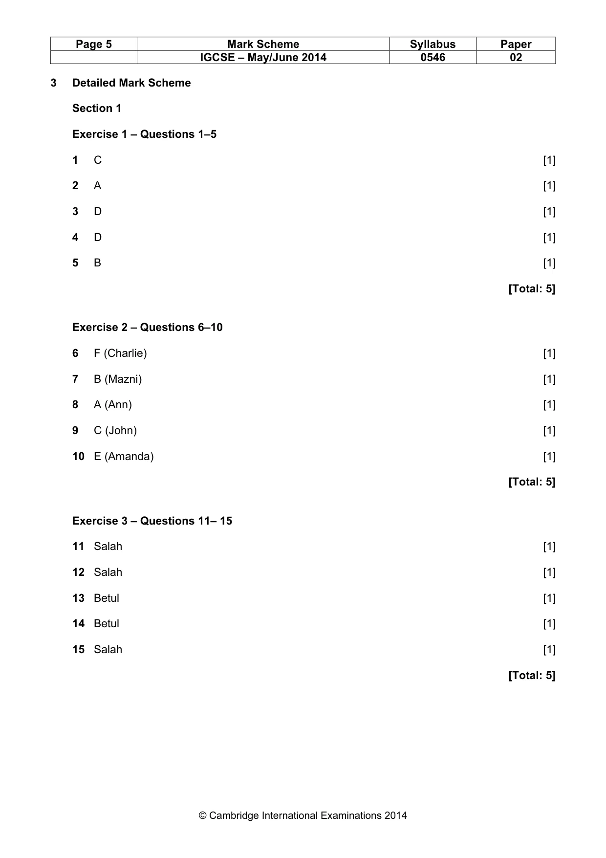 Mark scheme, page 5 of 11