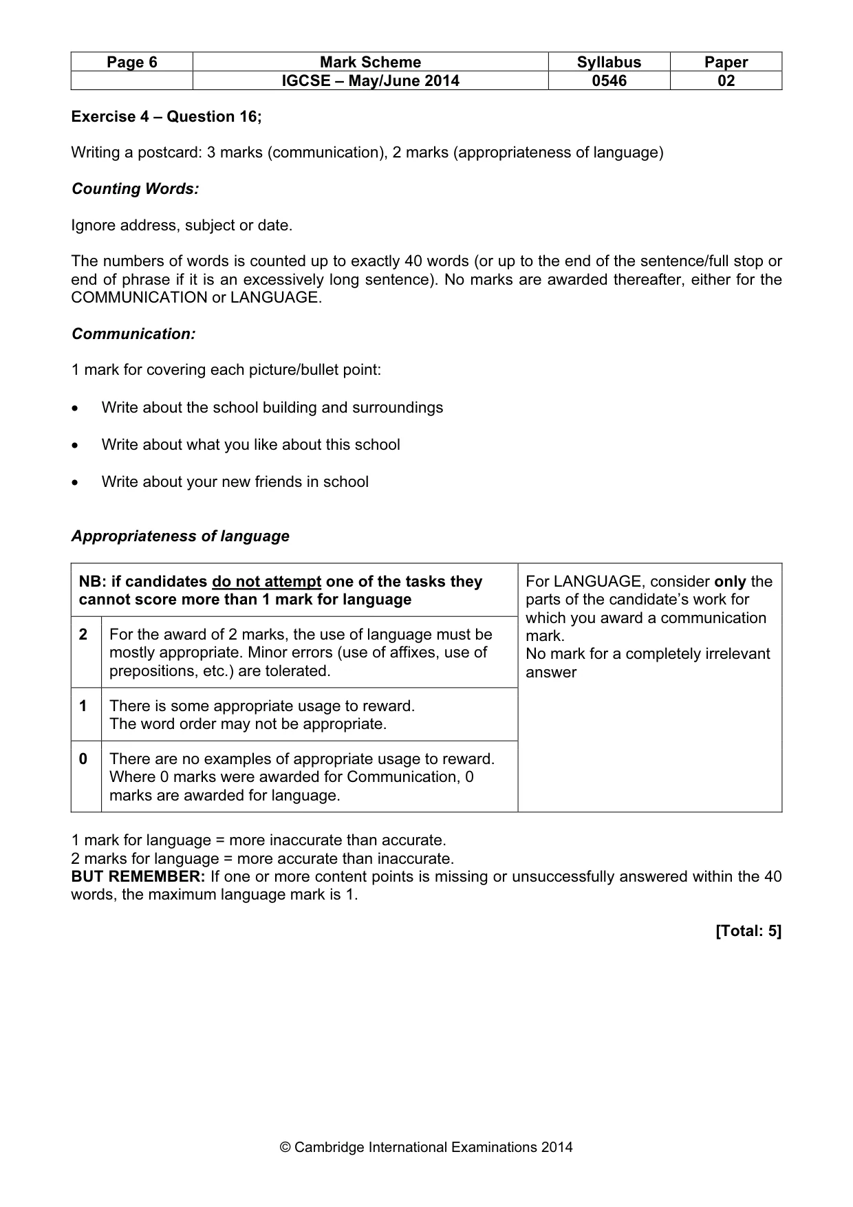 Mark scheme, page 6 of 11
