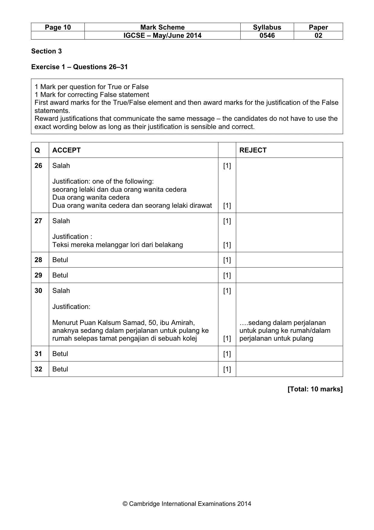Mark scheme, page 10 of 11