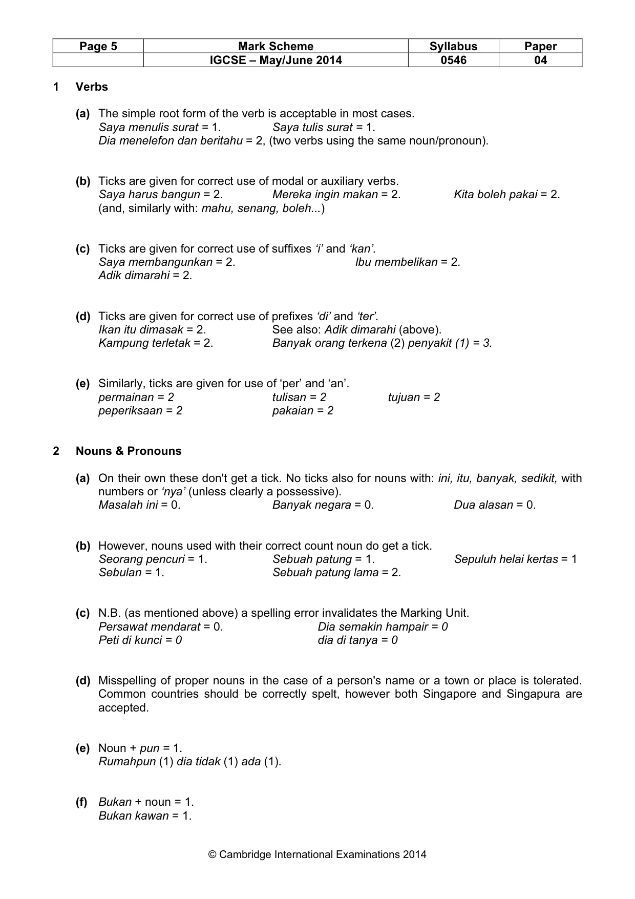 Mark scheme, page 5 of 10