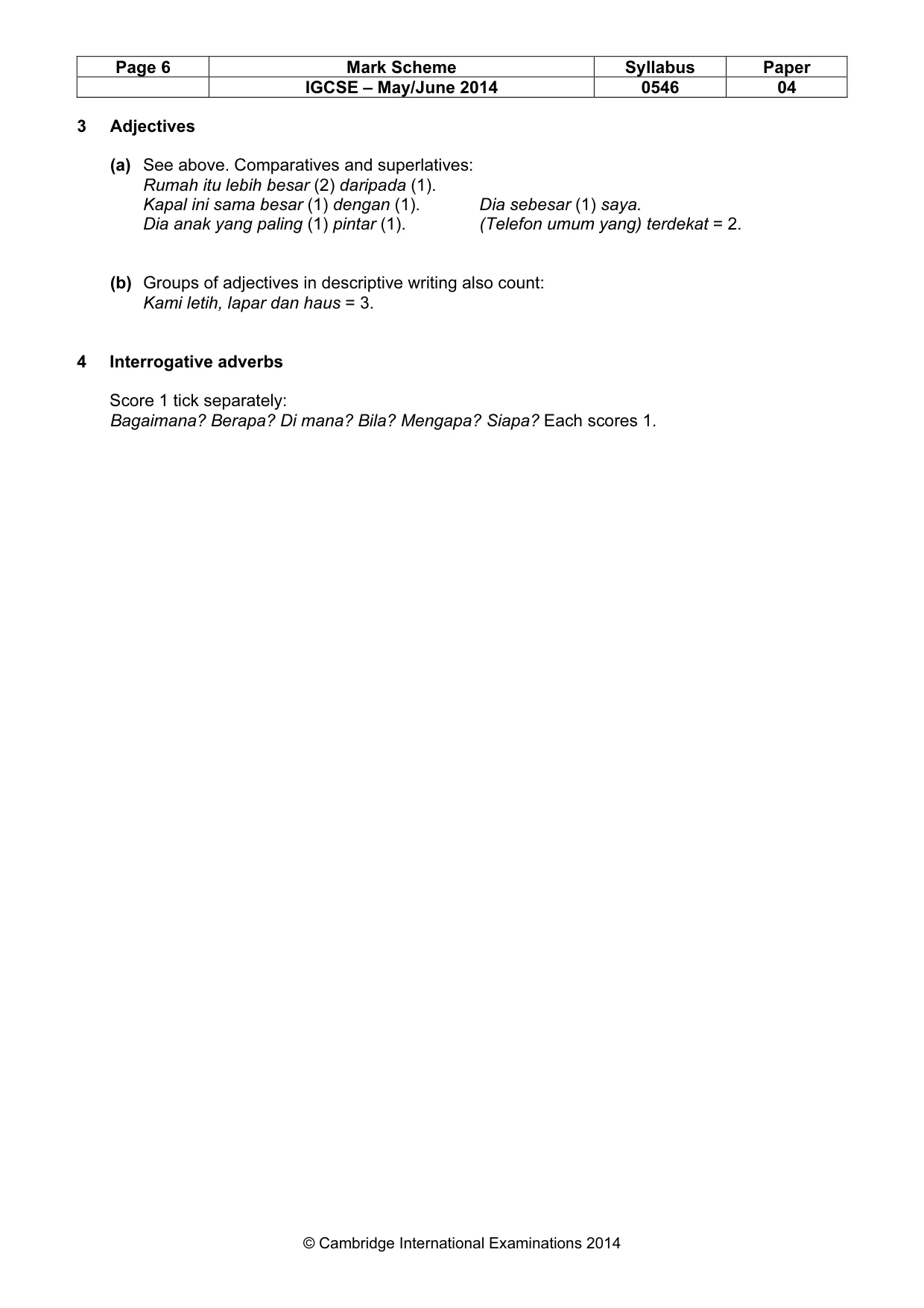Mark scheme, page 6 of 10