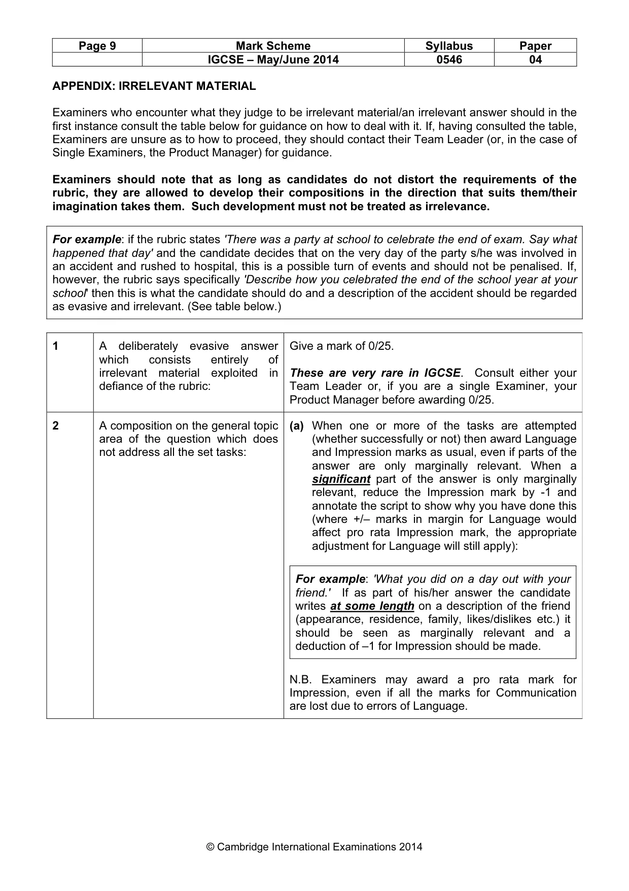 Mark scheme, page 9 of 10