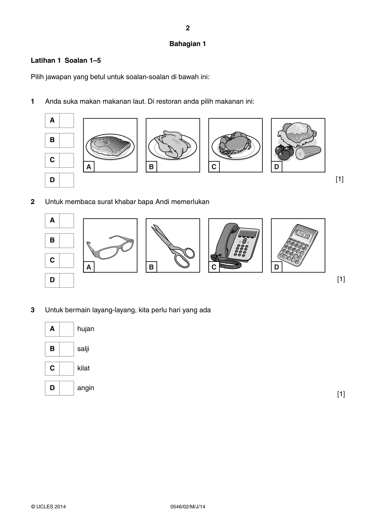 Cambridge IGCSE Malay - Foreign Language 0546 2014 May/June Paper 2 · Variant 1 question paper, page 2 of 16