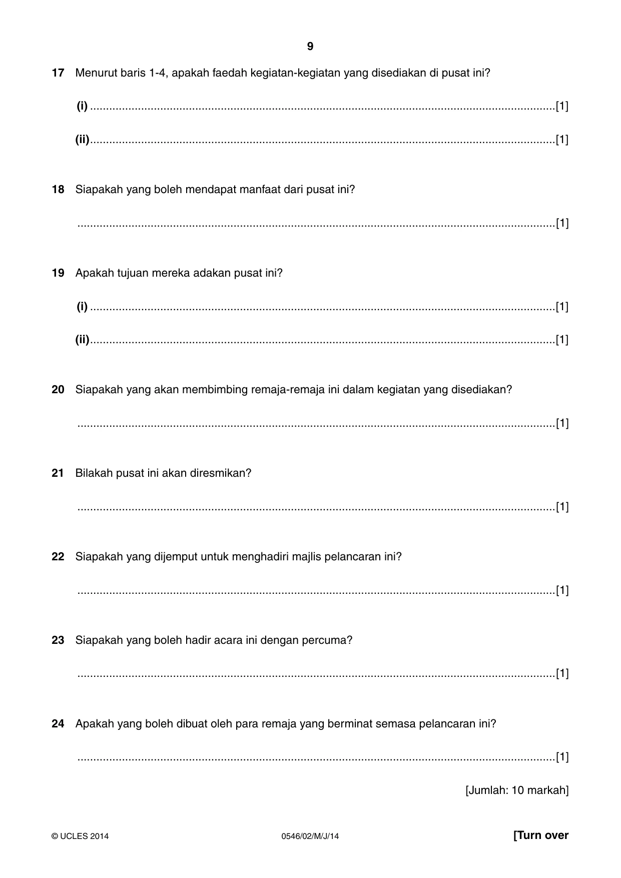 Cambridge IGCSE Malay - Foreign Language 0546 2014 May/June Paper 2 · Variant 1 question paper, page 9 of 16