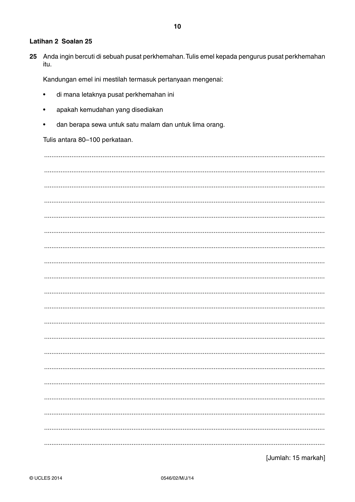 Cambridge IGCSE Malay - Foreign Language 0546 2014 May/June Paper 2 · Variant 1 question paper, page 10 of 16