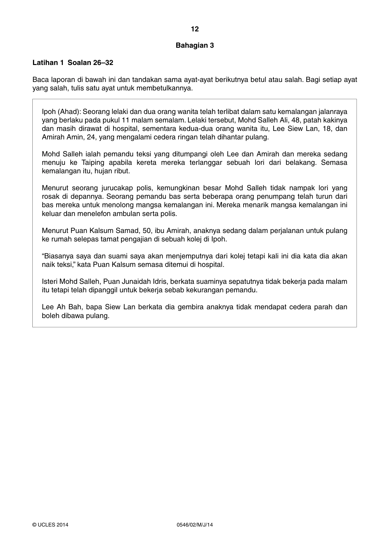 Cambridge IGCSE Malay - Foreign Language 0546 2014 May/June Paper 2 · Variant 1 question paper, page 12 of 16