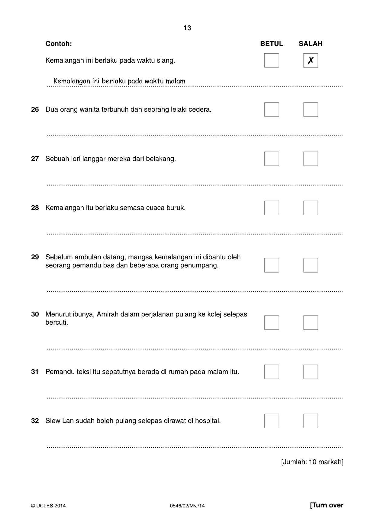 Cambridge IGCSE Malay - Foreign Language 0546 2014 May/June Paper 2 · Variant 1 question paper, page 13 of 16