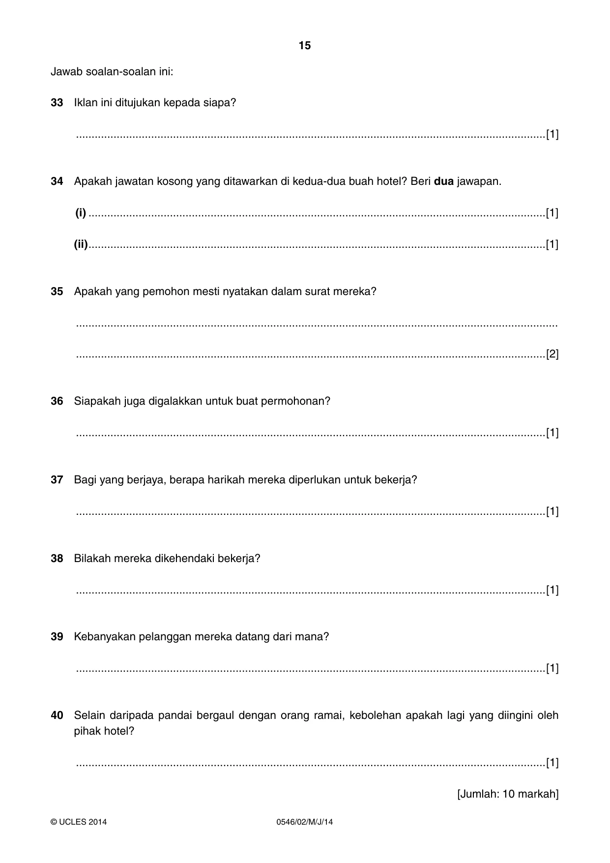 Cambridge IGCSE Malay - Foreign Language 0546 2014 May/June Paper 2 · Variant 1 question paper, page 15 of 16