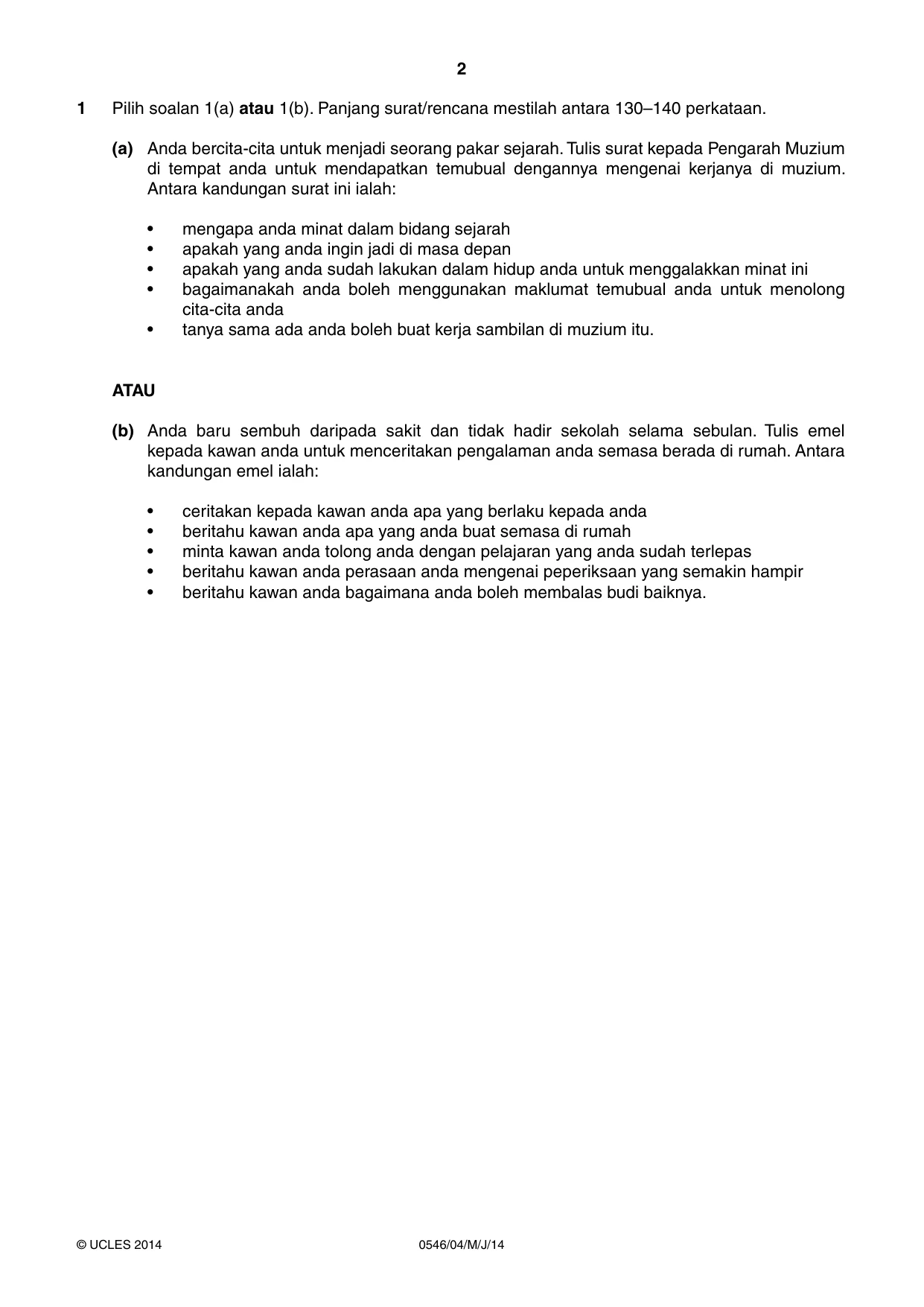 Cambridge IGCSE Malay - Foreign Language 0546 2014 May/June Paper 4 · Variant 1 question paper, page 2 of 4