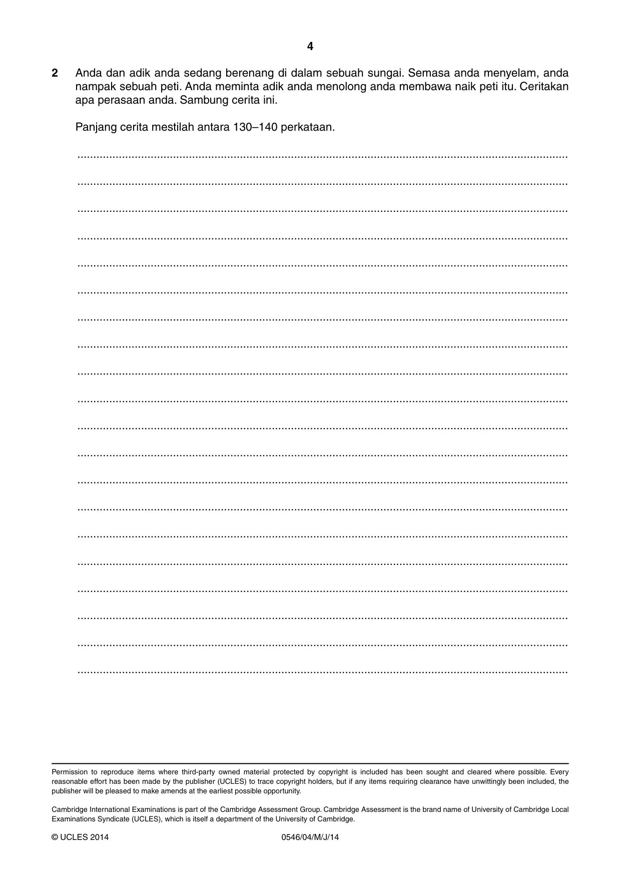 Cambridge IGCSE Malay - Foreign Language 0546 2014 May/June Paper 4 · Variant 1 question paper, page 4 of 4