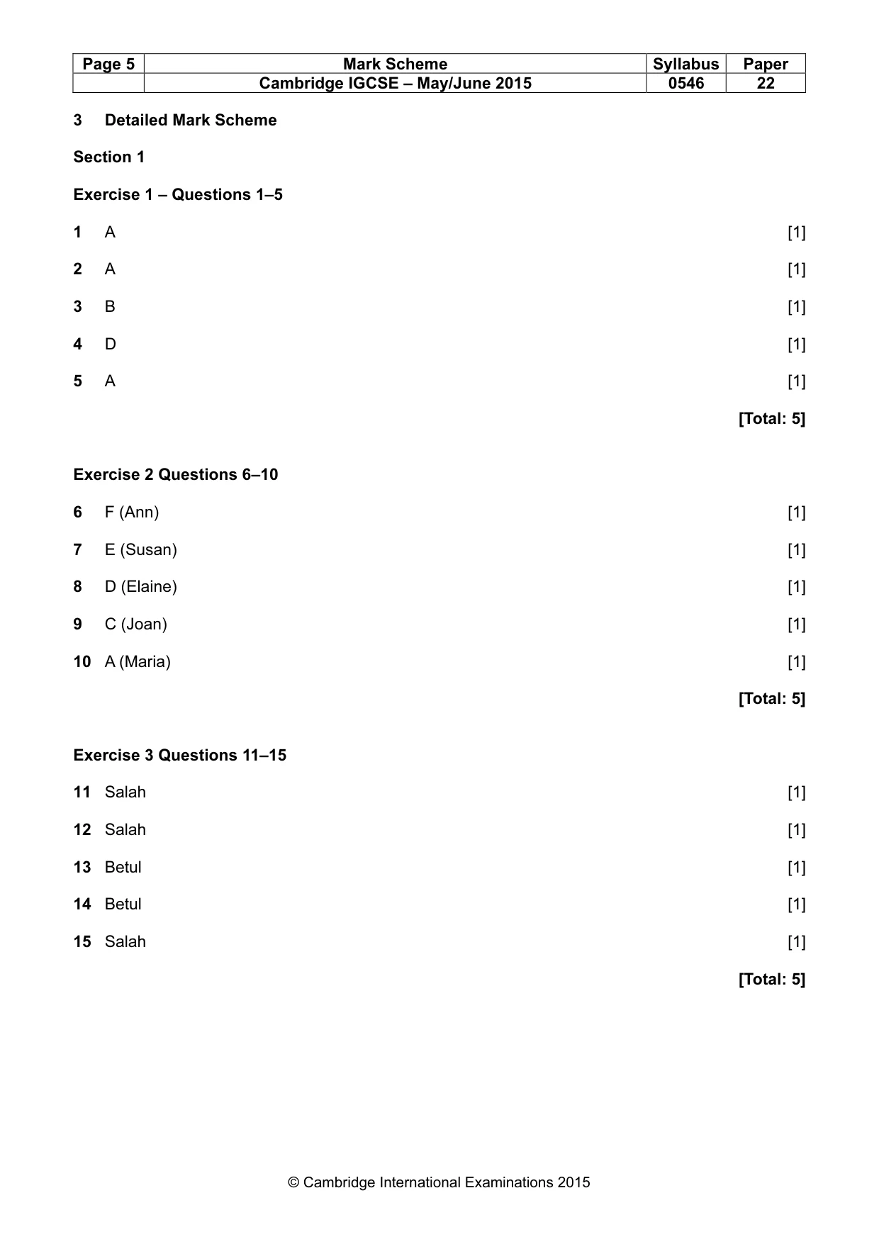 Mark scheme, page 5 of 11