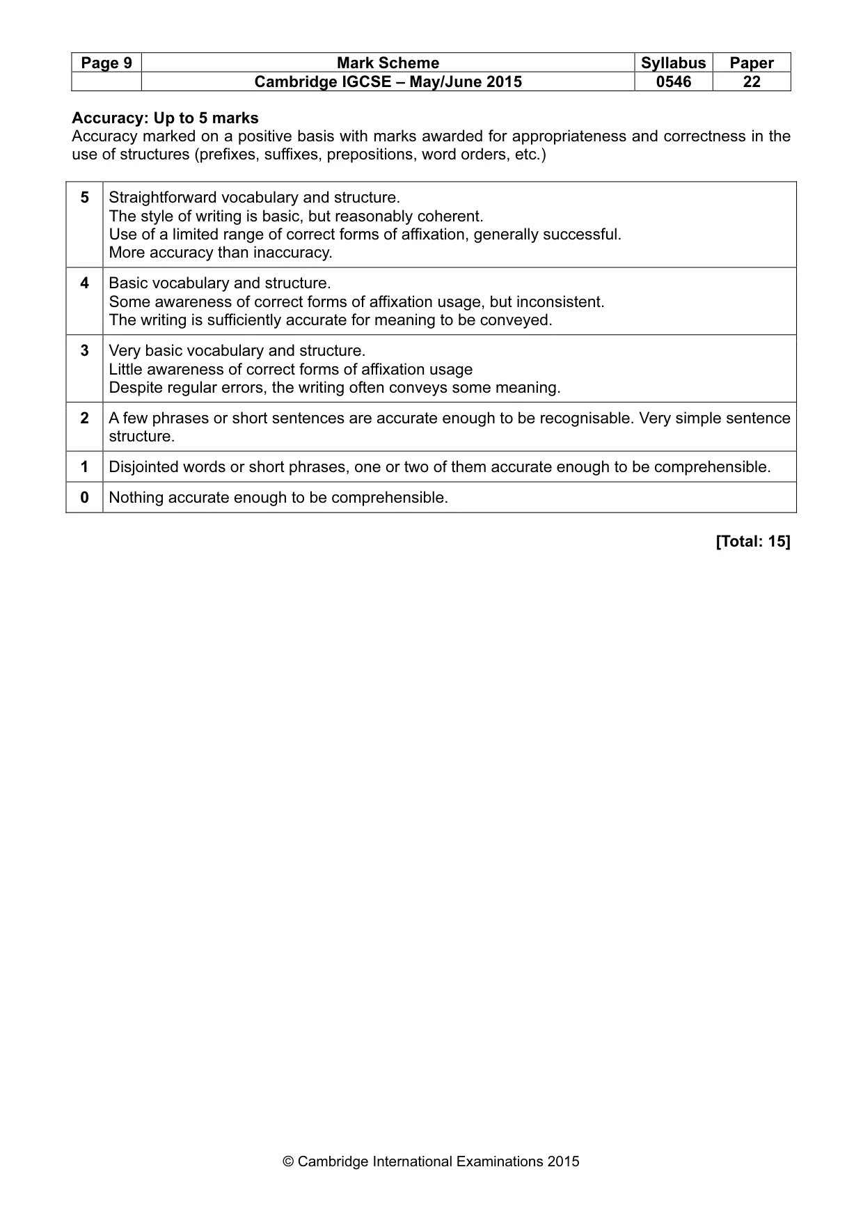 Mark scheme, page 9 of 11