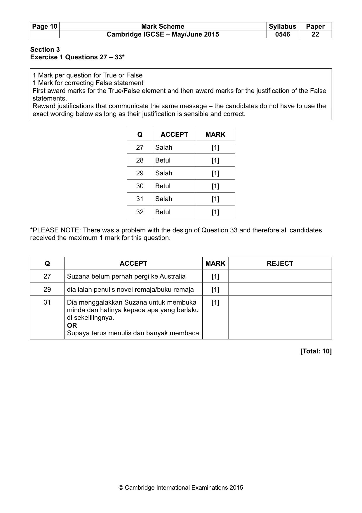 Mark scheme, page 10 of 11