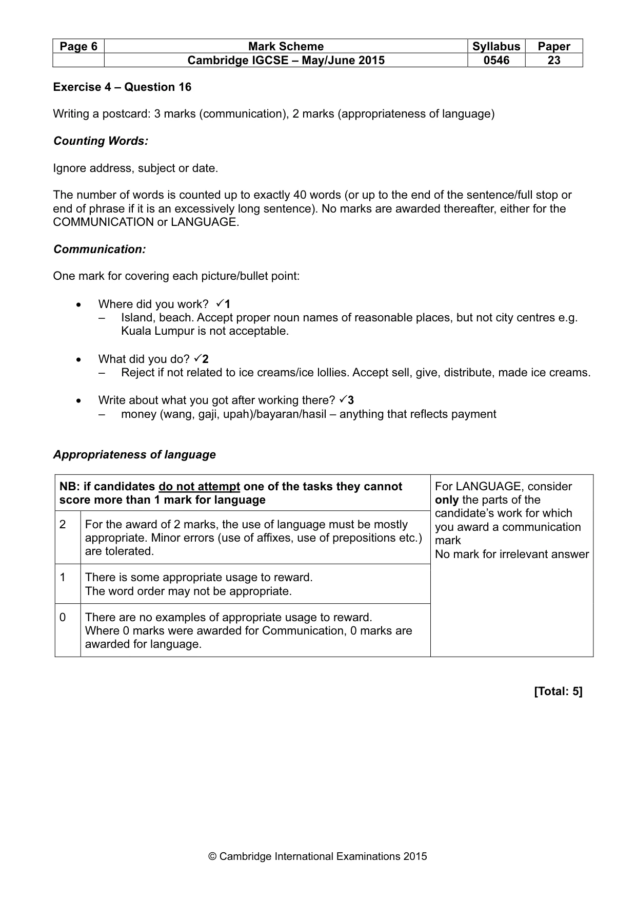 Mark scheme, page 6 of 11
