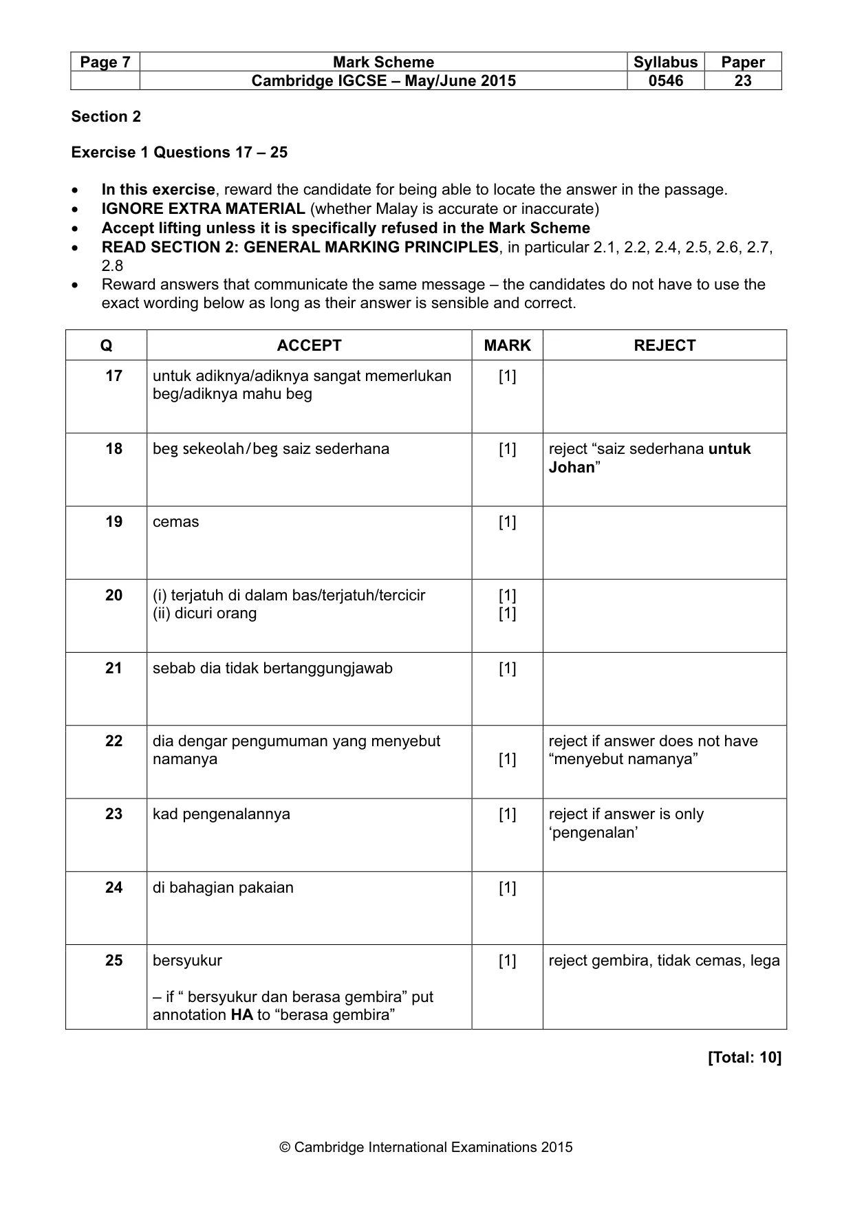 Mark scheme, page 7 of 11