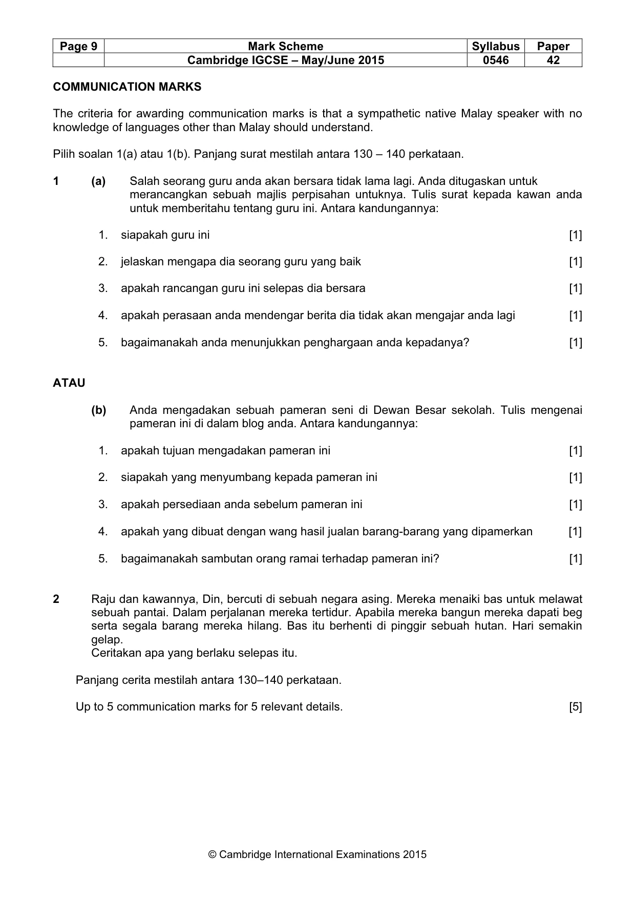 Mark scheme, page 9 of 11