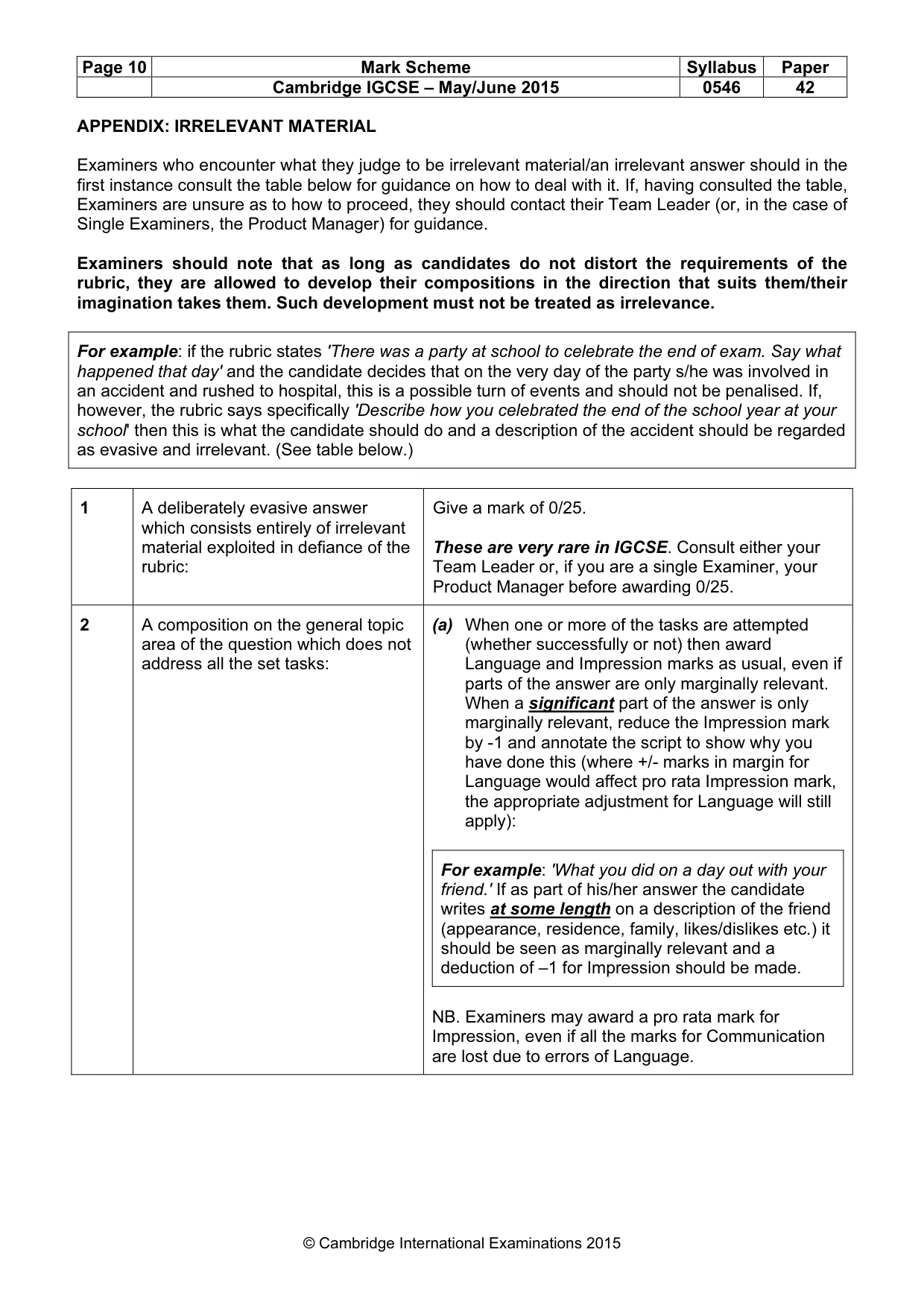 Mark scheme, page 10 of 11