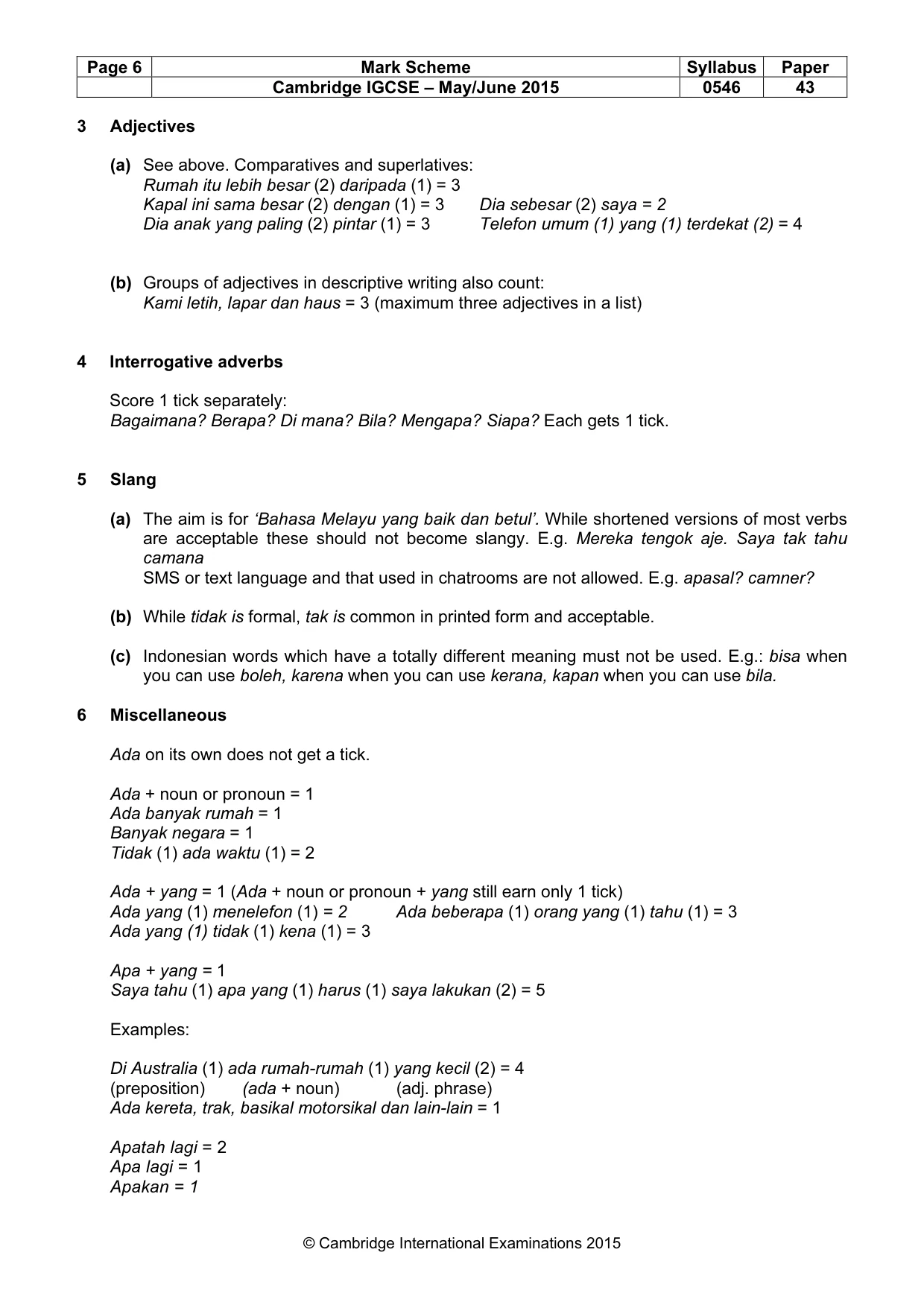 Mark scheme, page 6 of 11