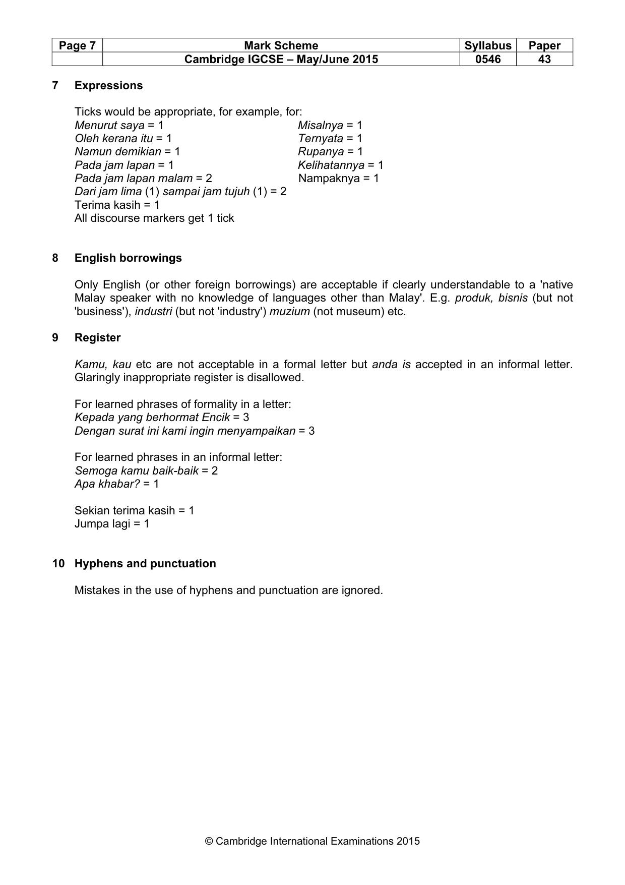 Mark scheme, page 7 of 11