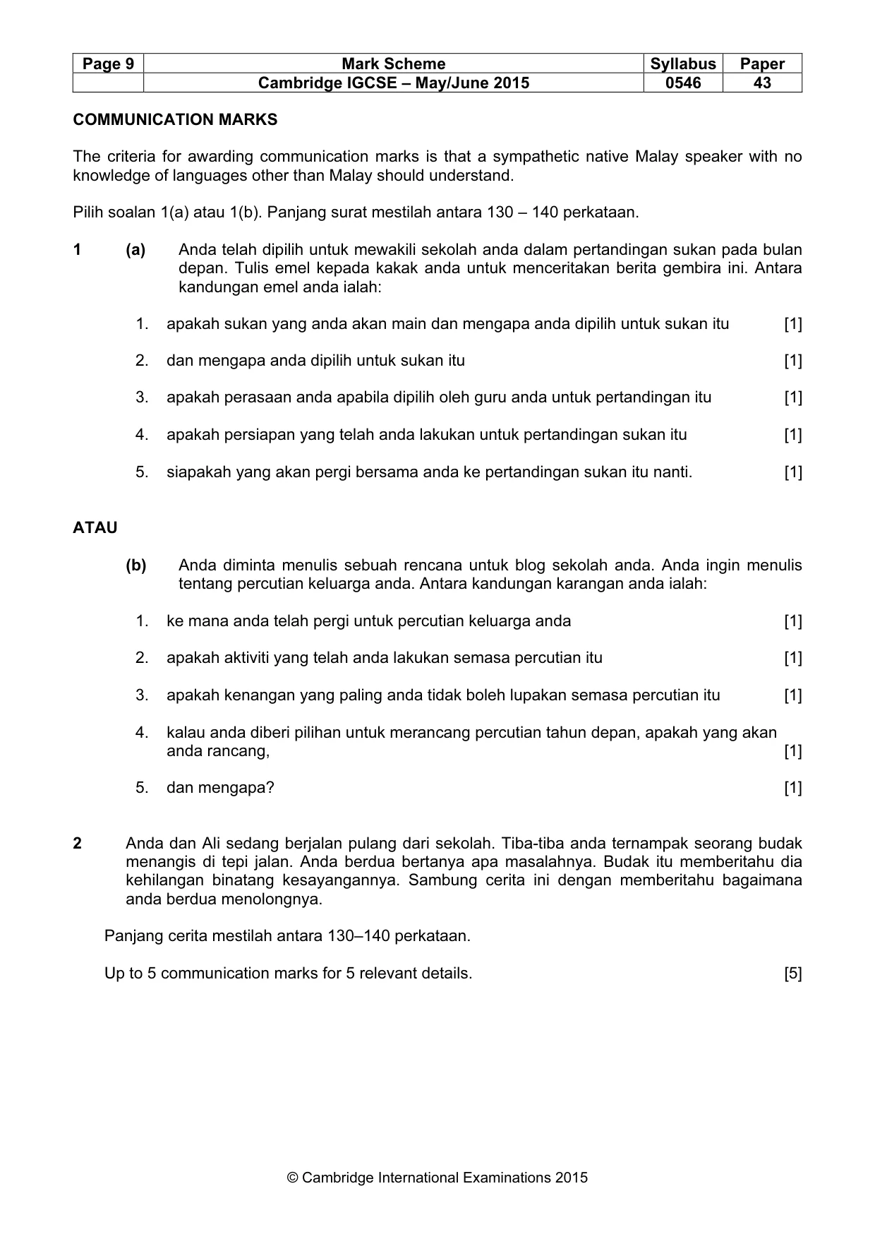 Mark scheme, page 9 of 11