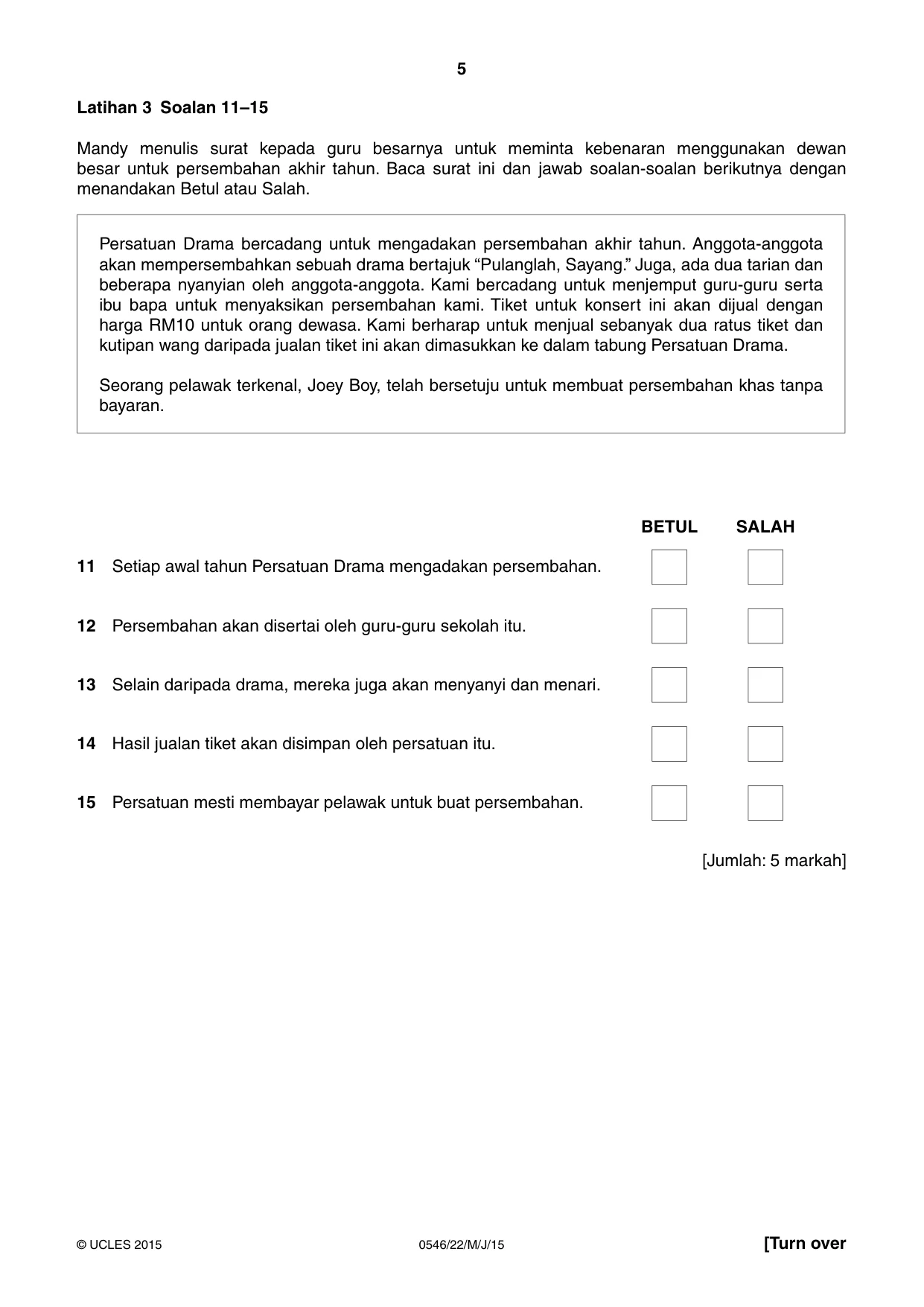 Cambridge IGCSE Malay - Foreign Language 0546 2015 May/June Paper 2 · Variant 2 question paper, page 5 of 16