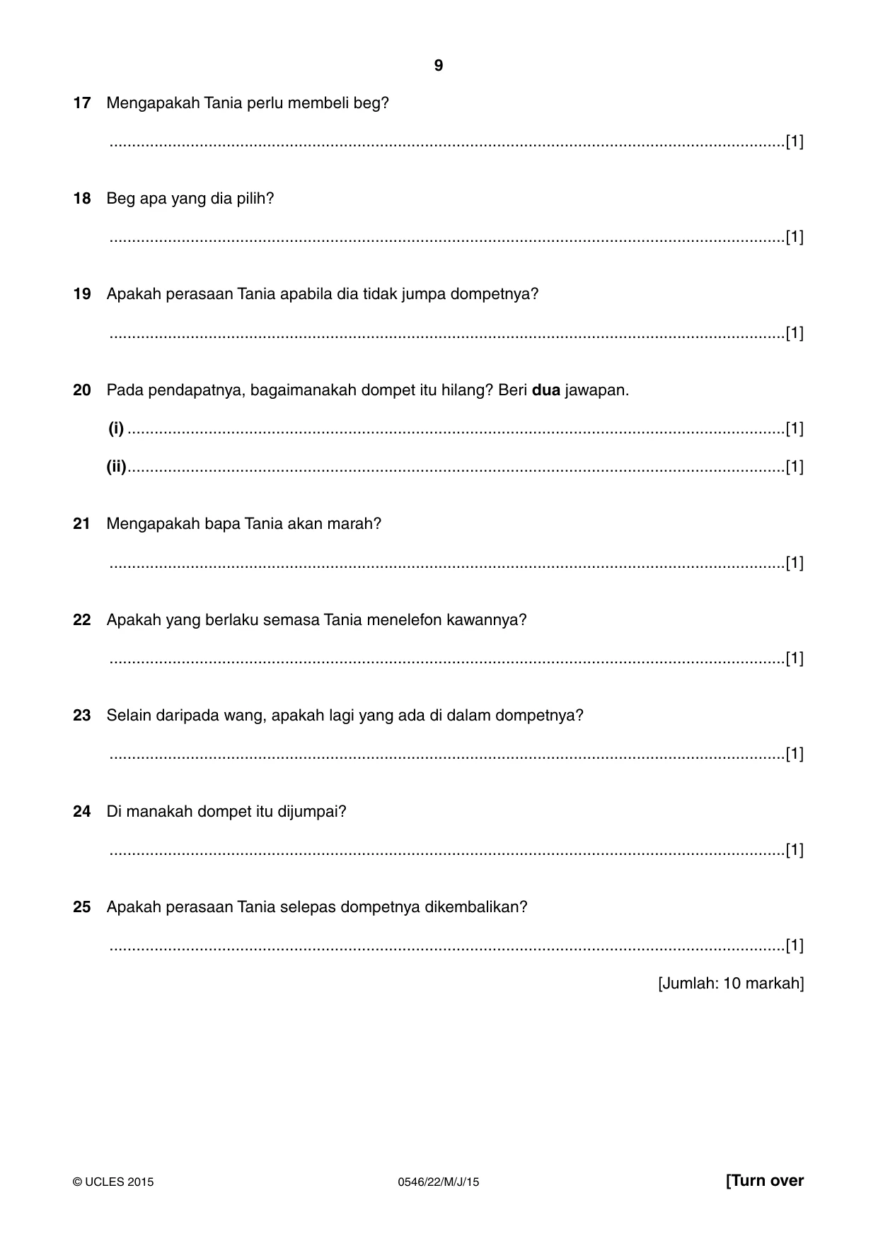 Cambridge IGCSE Malay - Foreign Language 0546 2015 May/June Paper 2 · Variant 2 question paper, page 9 of 16