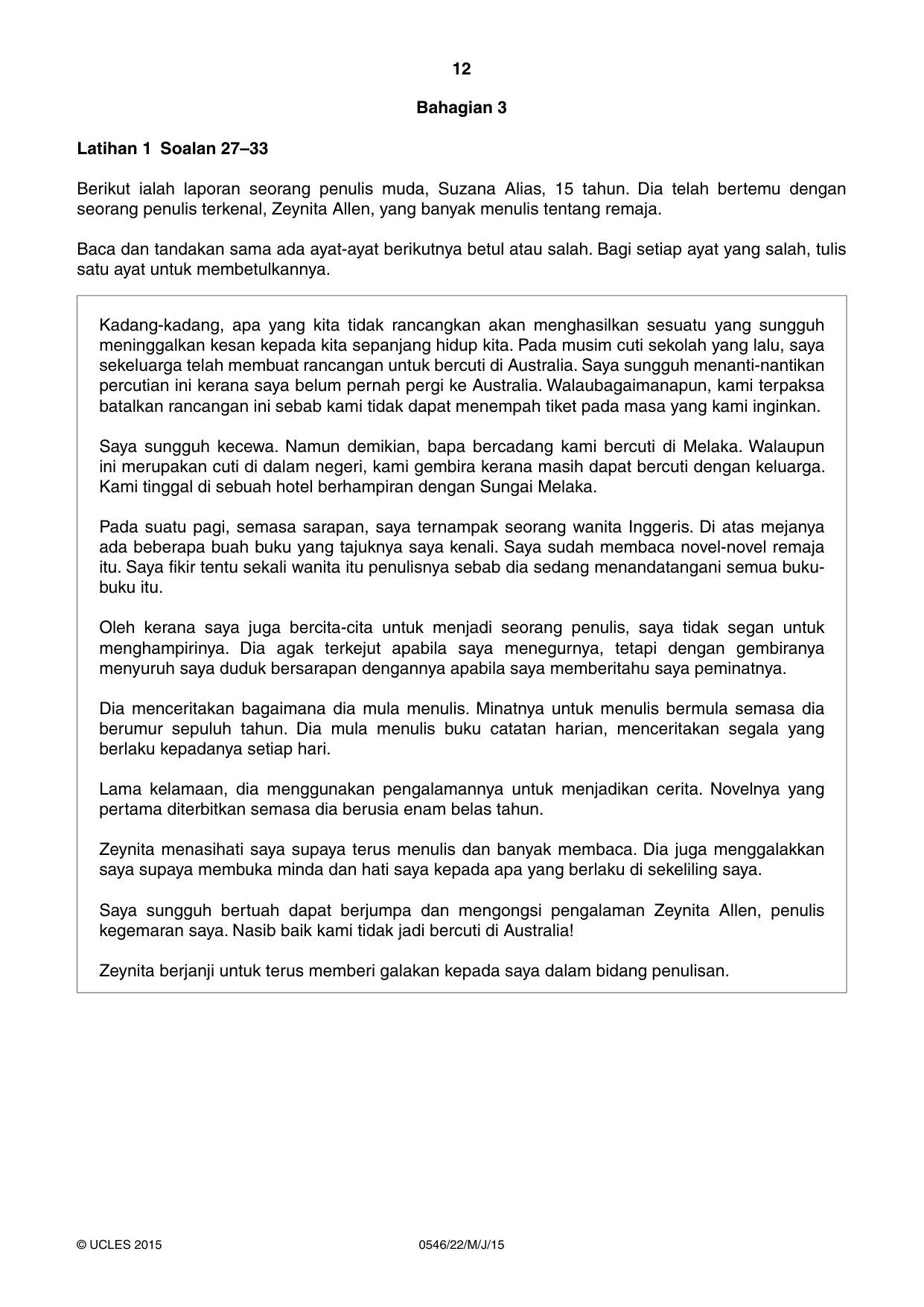 Cambridge IGCSE Malay - Foreign Language 0546 2015 May/June Paper 2 · Variant 2 question paper, page 12 of 16