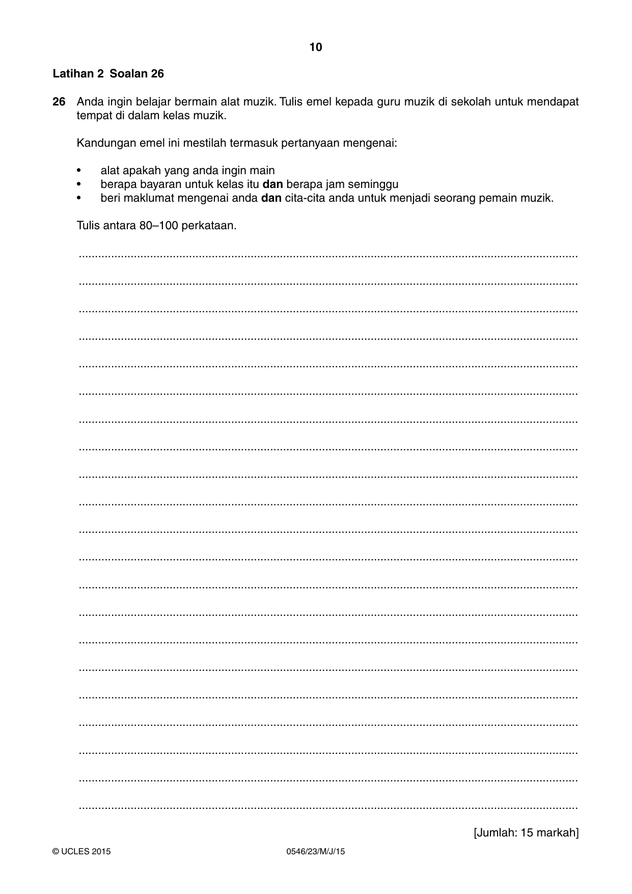 Cambridge IGCSE Malay - Foreign Language 0546 2015 May/June Paper 2 · Variant 3 question paper, page 10 of 16