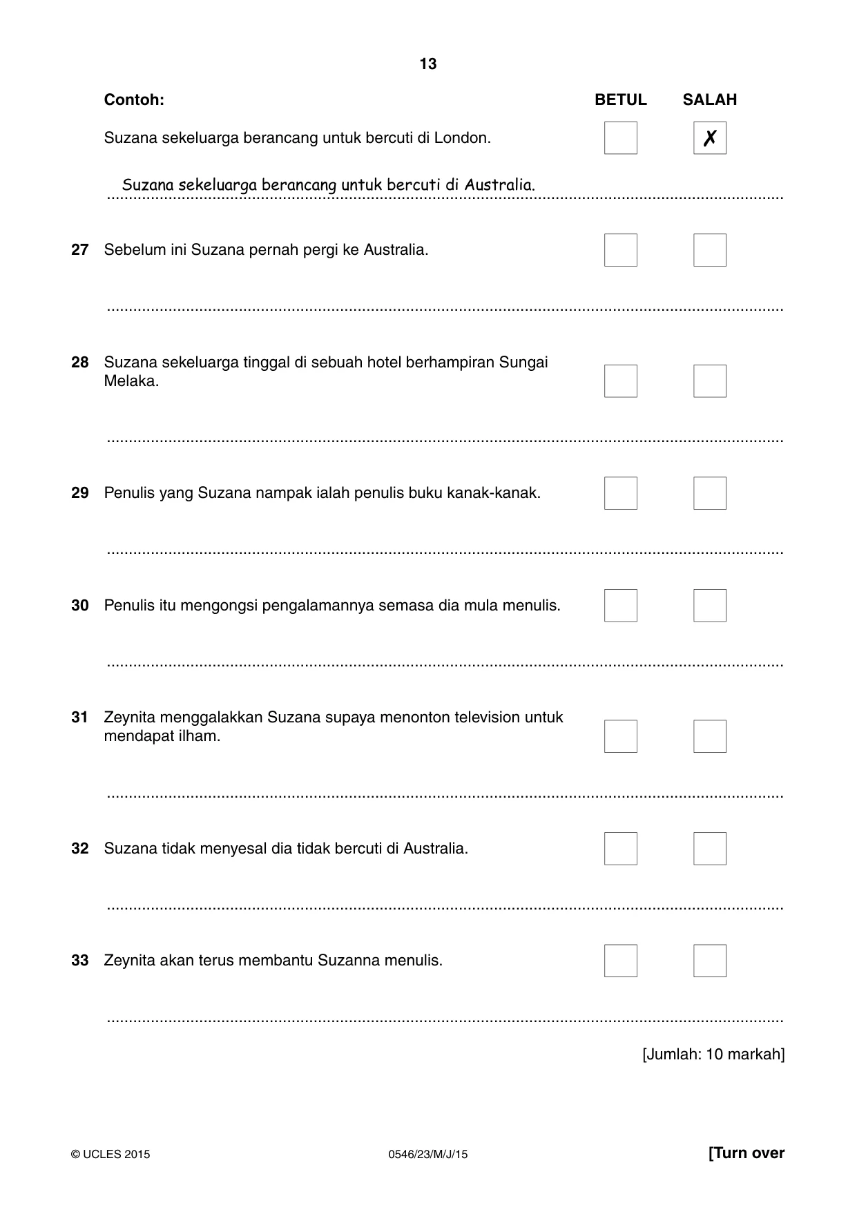 Cambridge IGCSE Malay - Foreign Language 0546 2015 May/June Paper 2 · Variant 3 question paper, page 13 of 16