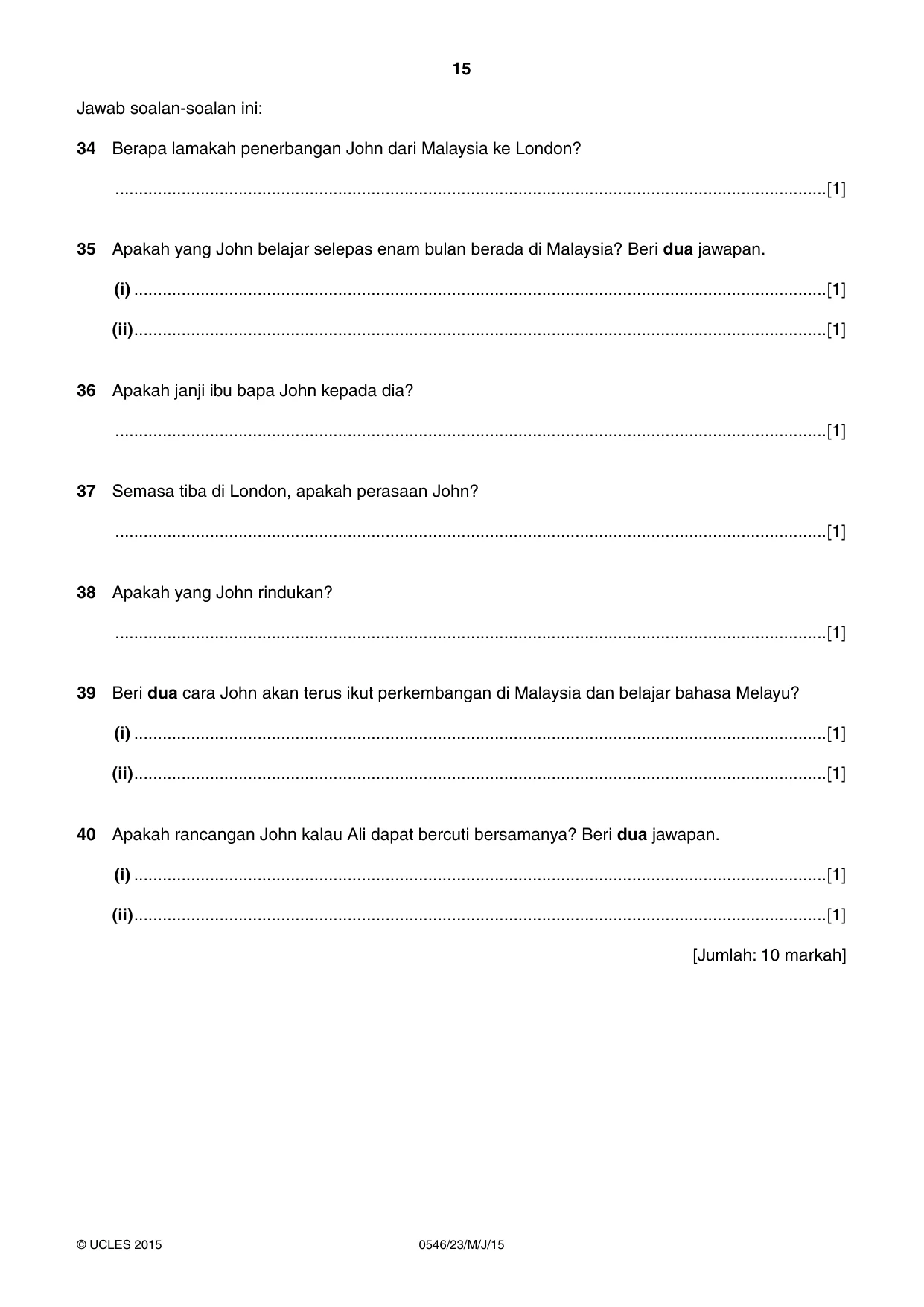 Cambridge IGCSE Malay - Foreign Language 0546 2015 May/June Paper 2 · Variant 3 question paper, page 15 of 16