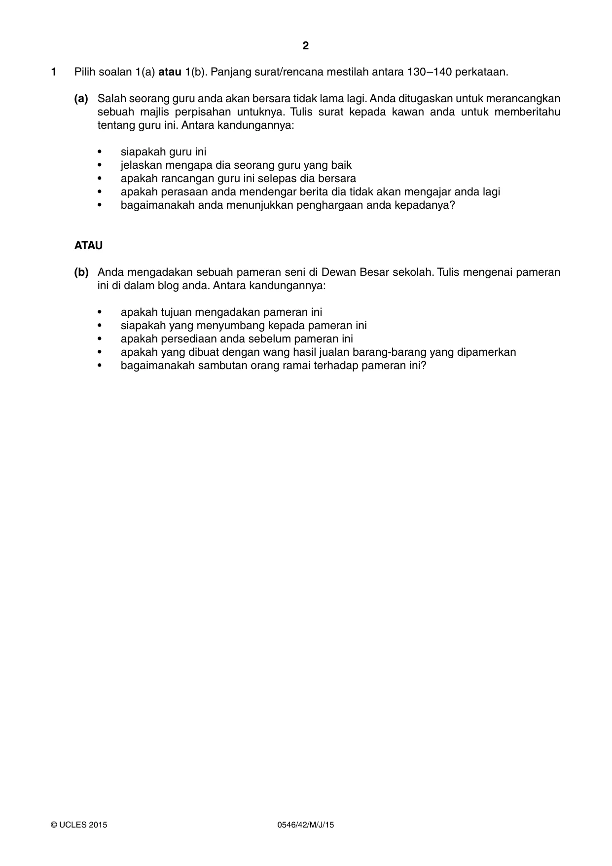 Cambridge IGCSE Malay - Foreign Language 0546 2015 May/June Paper 4 · Variant 2 question paper, page 2 of 4