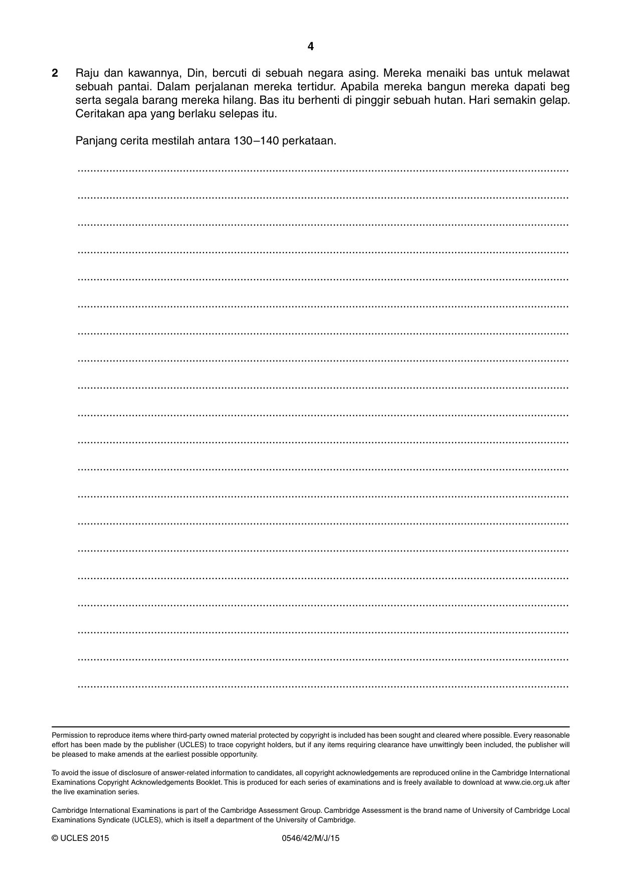 Cambridge IGCSE Malay - Foreign Language 0546 2015 May/June Paper 4 · Variant 2 question paper, page 4 of 4