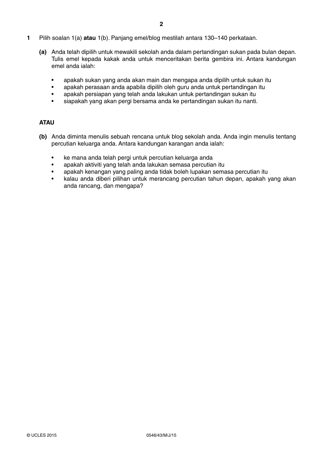 Cambridge IGCSE Malay - Foreign Language 0546 2015 May/June Paper 4 · Variant 3 question paper, page 2 of 4